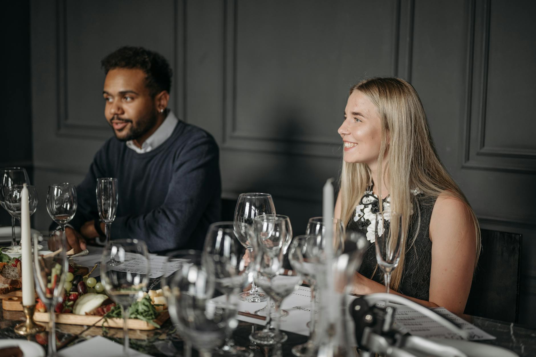 Two professionals having a dinner meeting in a restaurant