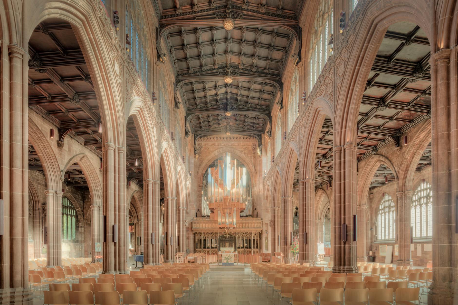 Manchester Cathedral interior with Gothic architecture