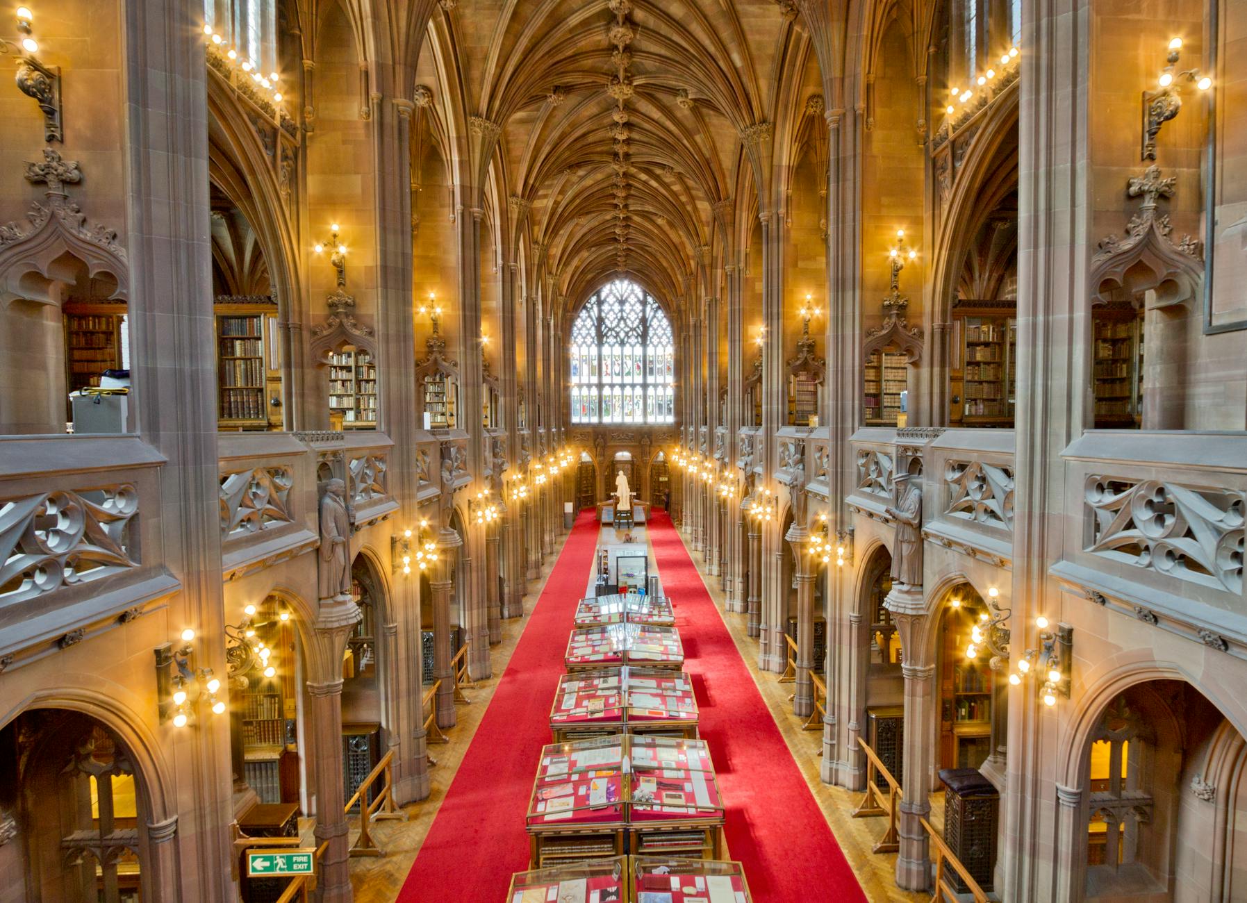 Gothic architecture inside John Rylands Library in Manchester