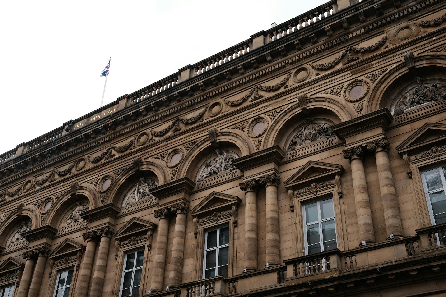 Historic Free Trade Hall facade in Manchester