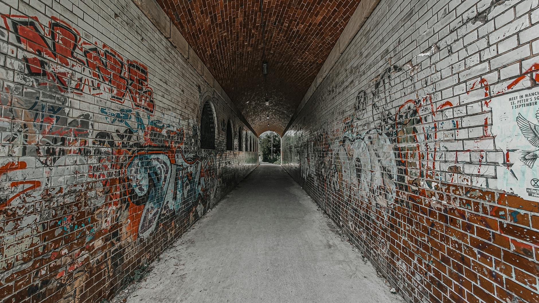 Graffiti-adorned tunnel in Manchester