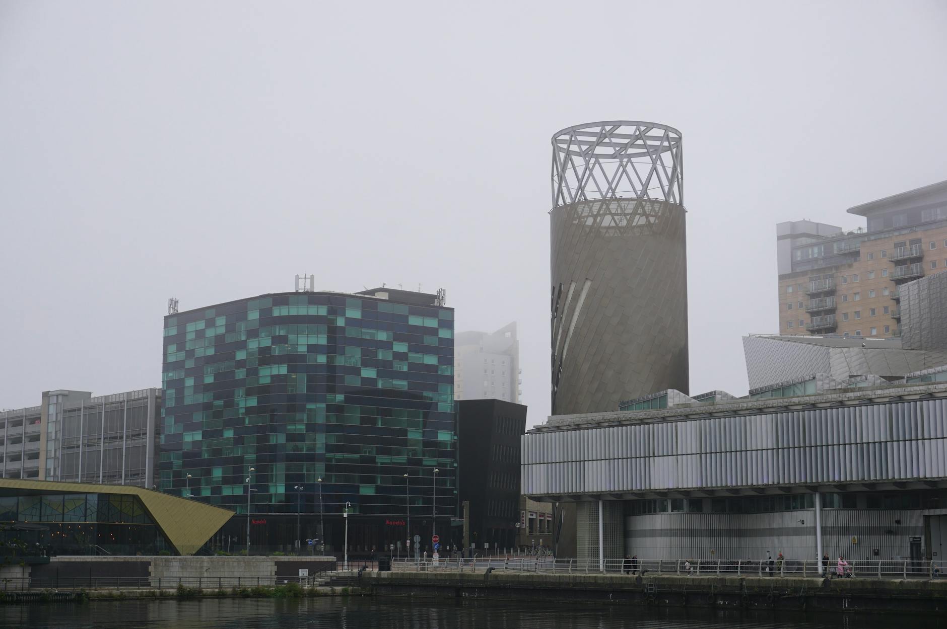 Foggy morning skyline in Salford near Manchester
