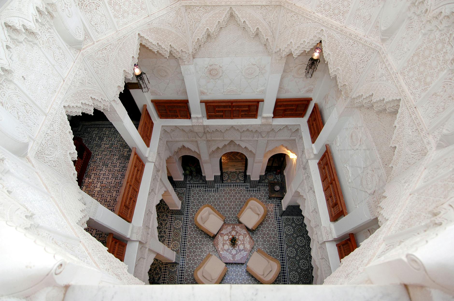 Traditional Marrakech riad courtyard viewed from above