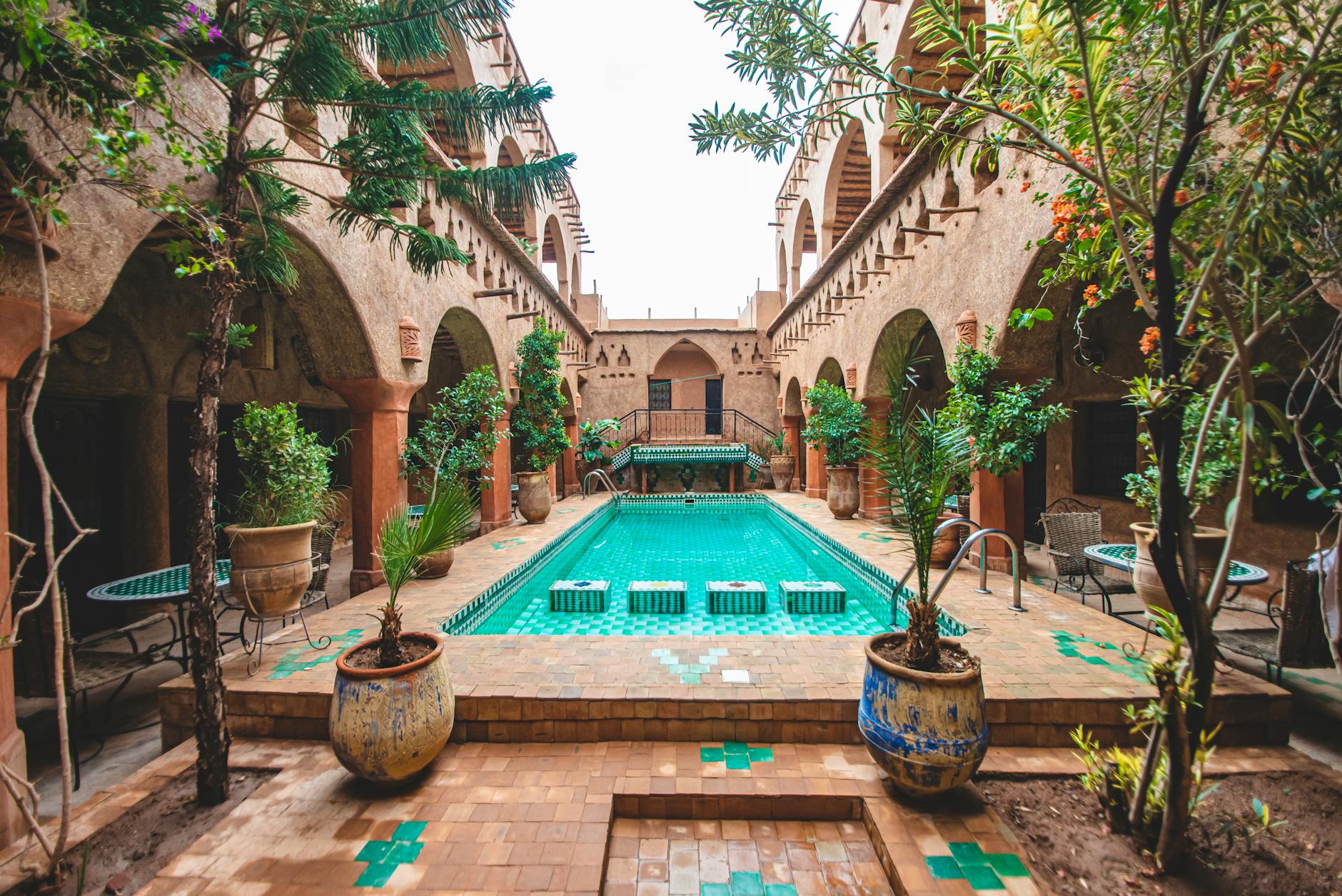 Pool courtyard of a traditional riad in Morocco