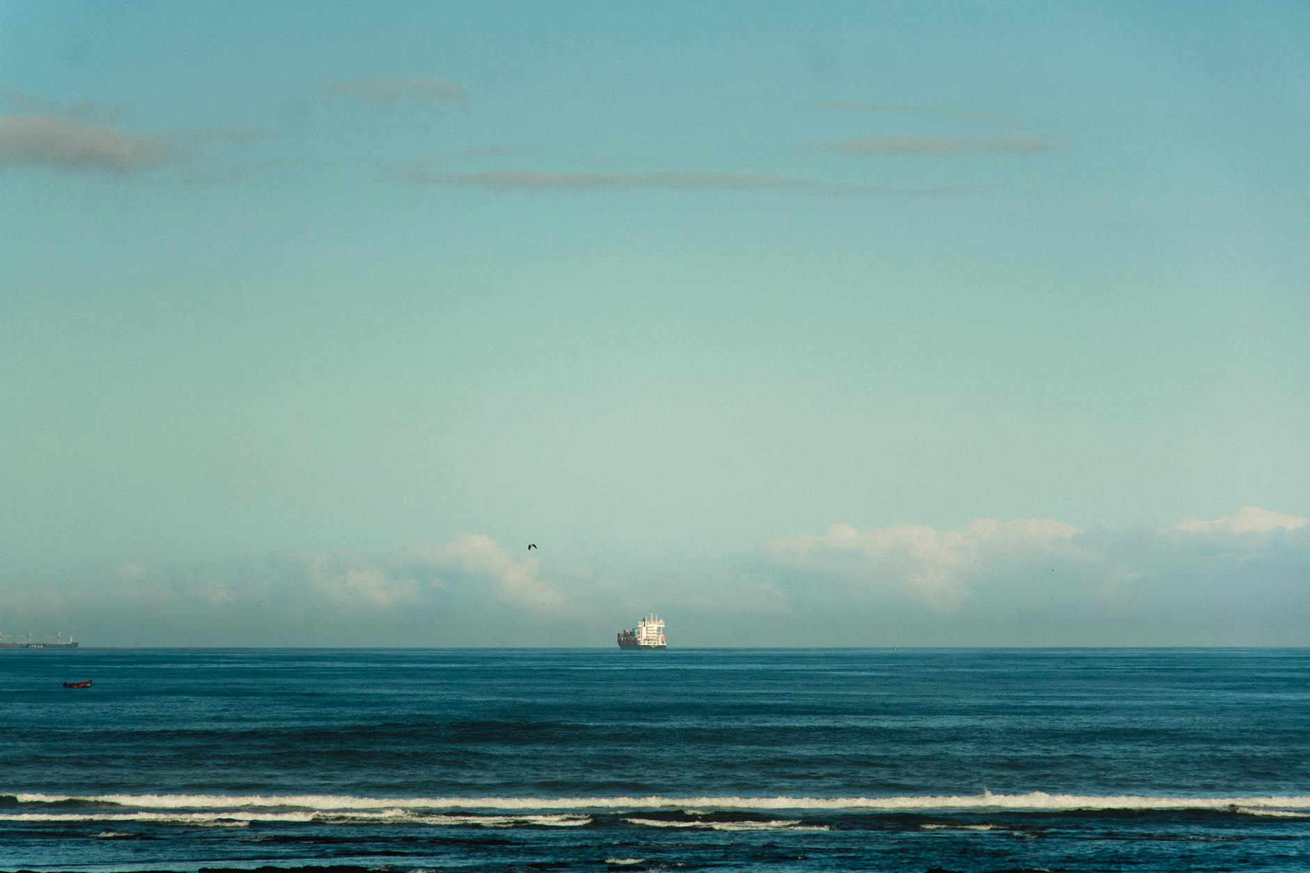Distant ship on the Atlantic off Casablanca, Morocco