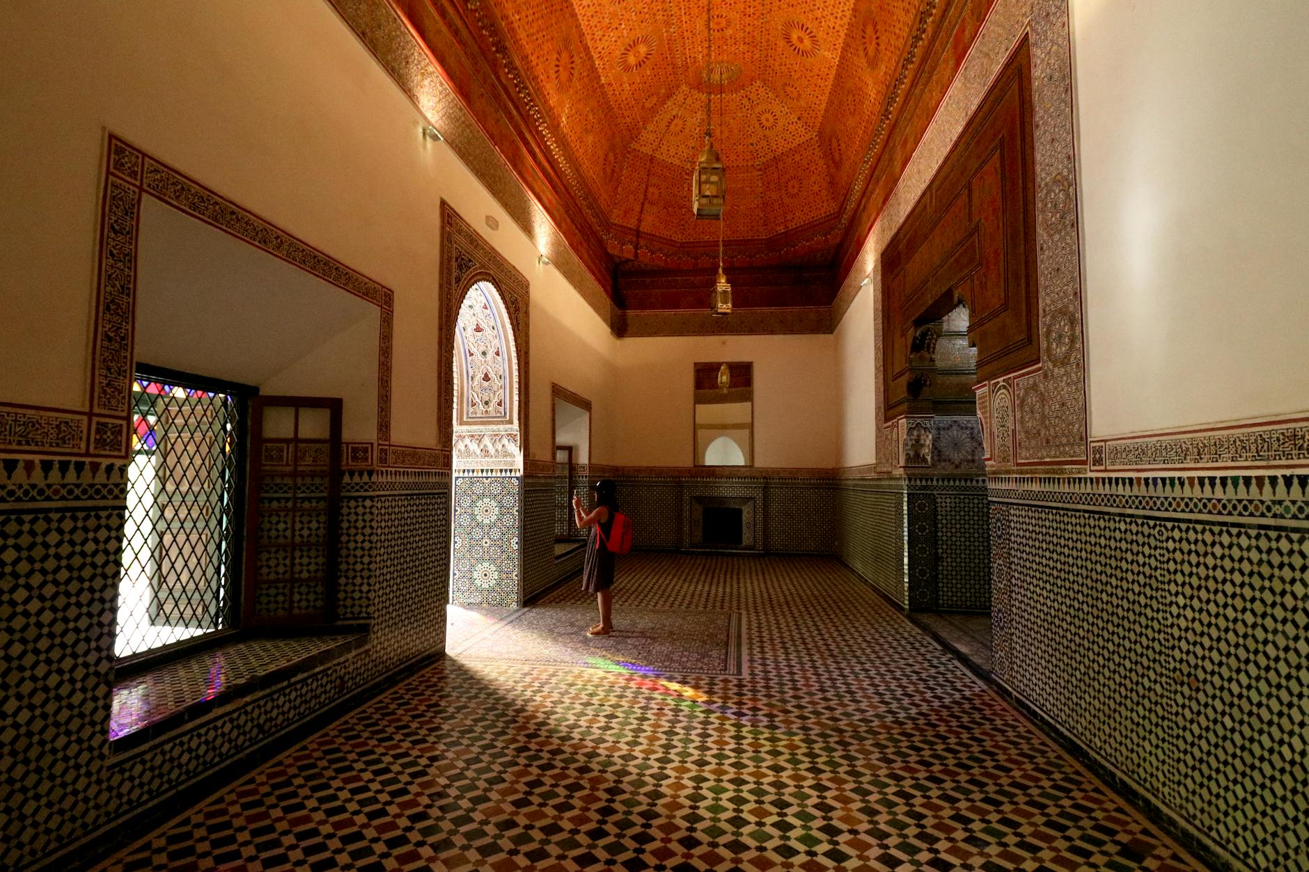 Ornate hallway at Bahia Palace in Marrakech