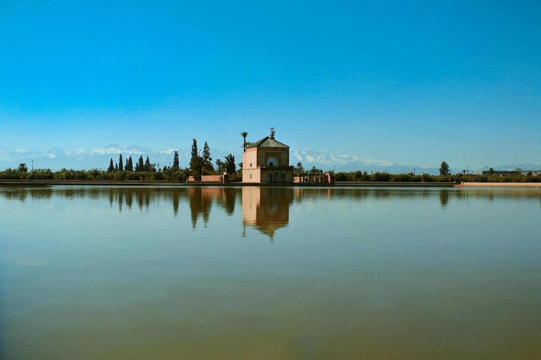 Menara Gardens pavilion and reflecting water in Marrakech