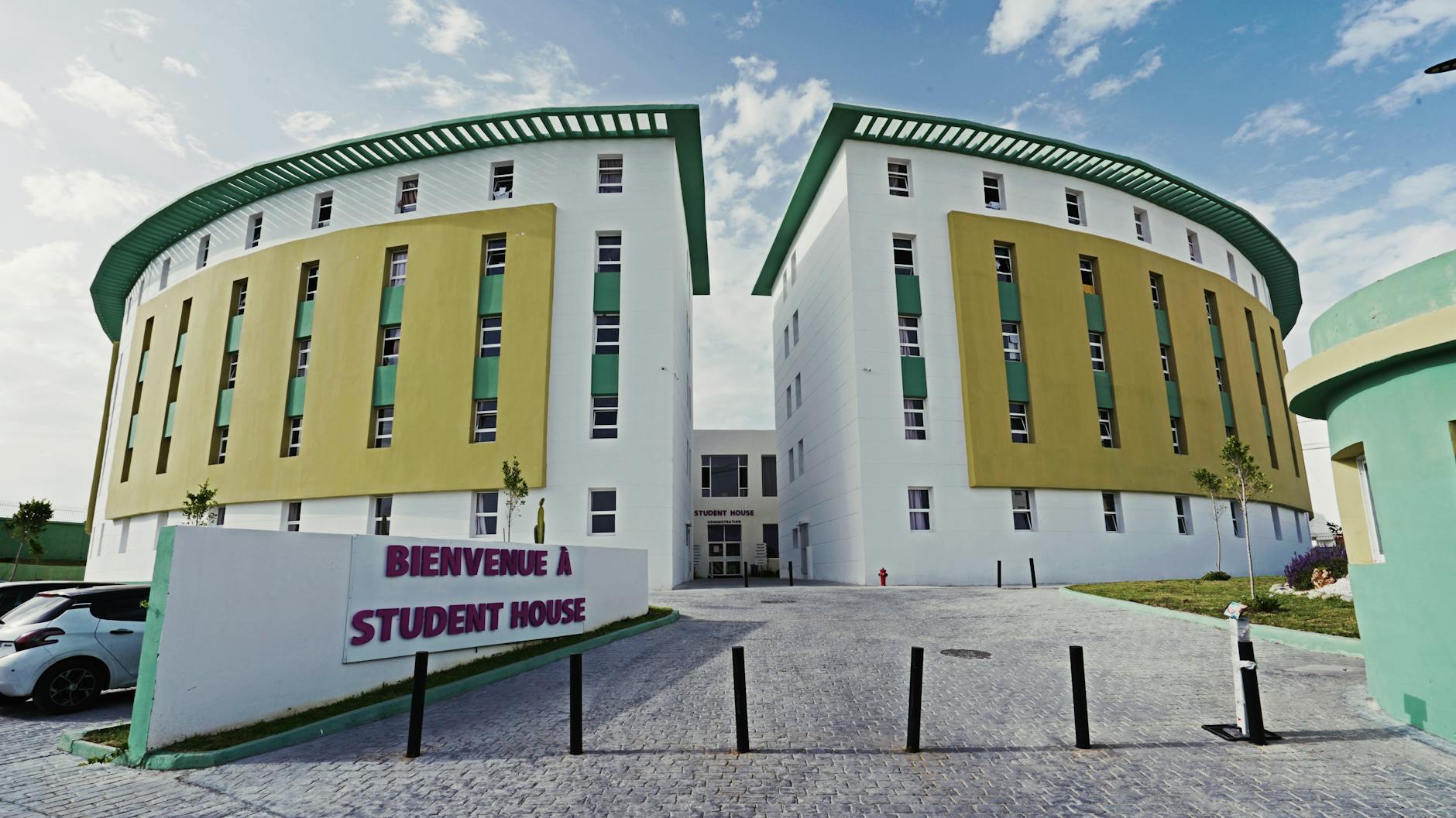Contemporary student housing entrance in Tanger, Morocco