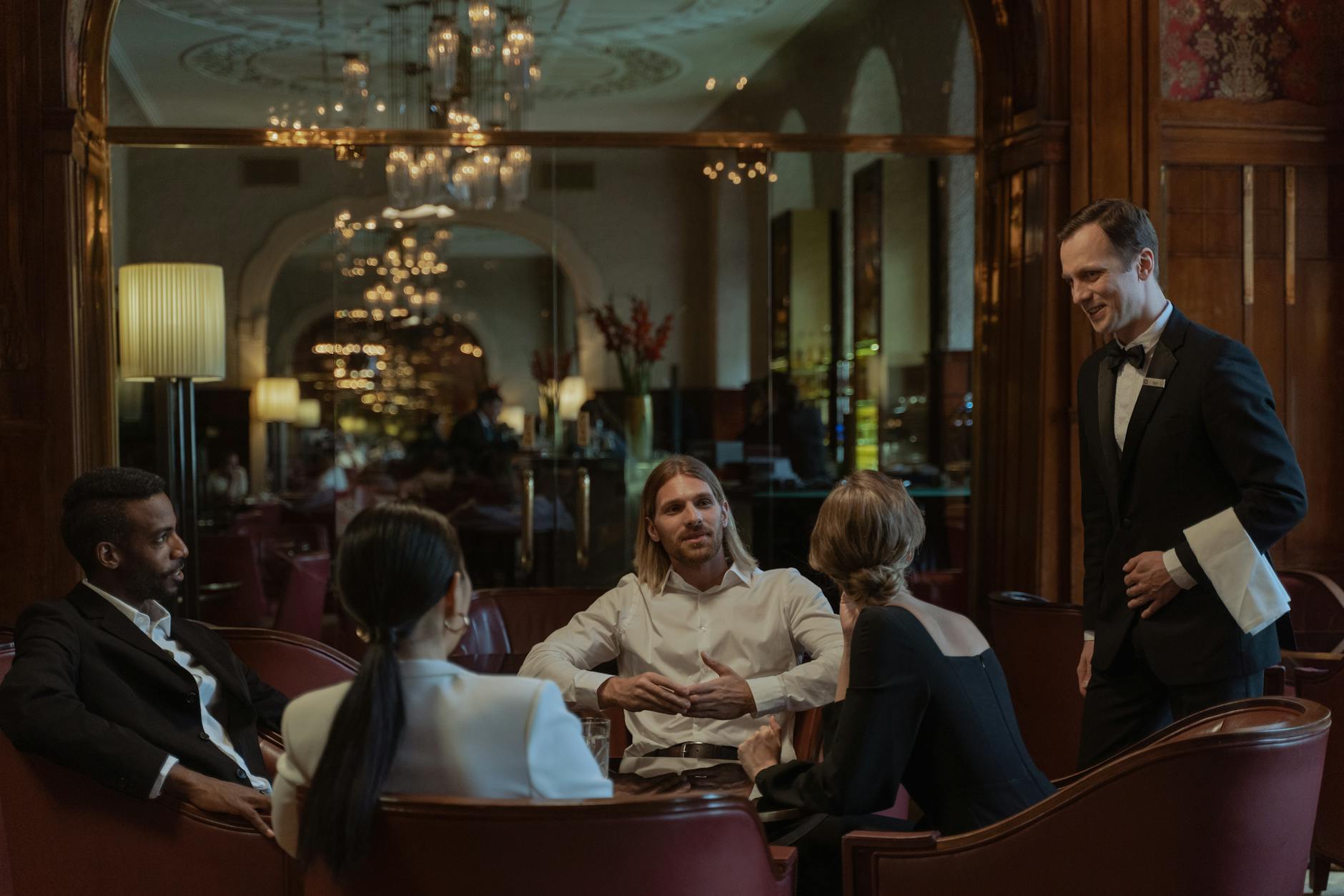 Business group dining together in an upscale restaurant