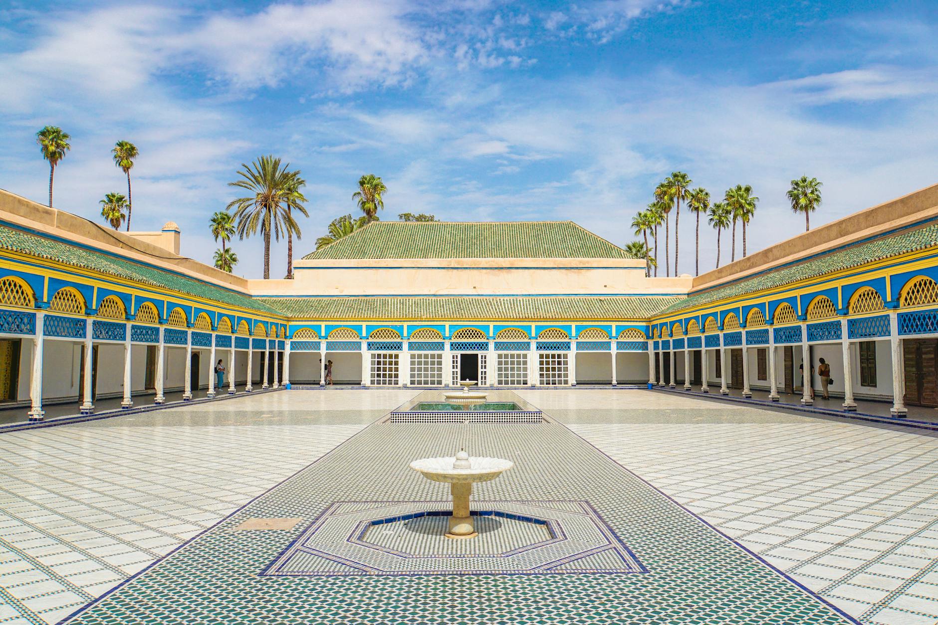 Courtyard of Bahia Palace in Marrakech with traditional architecture