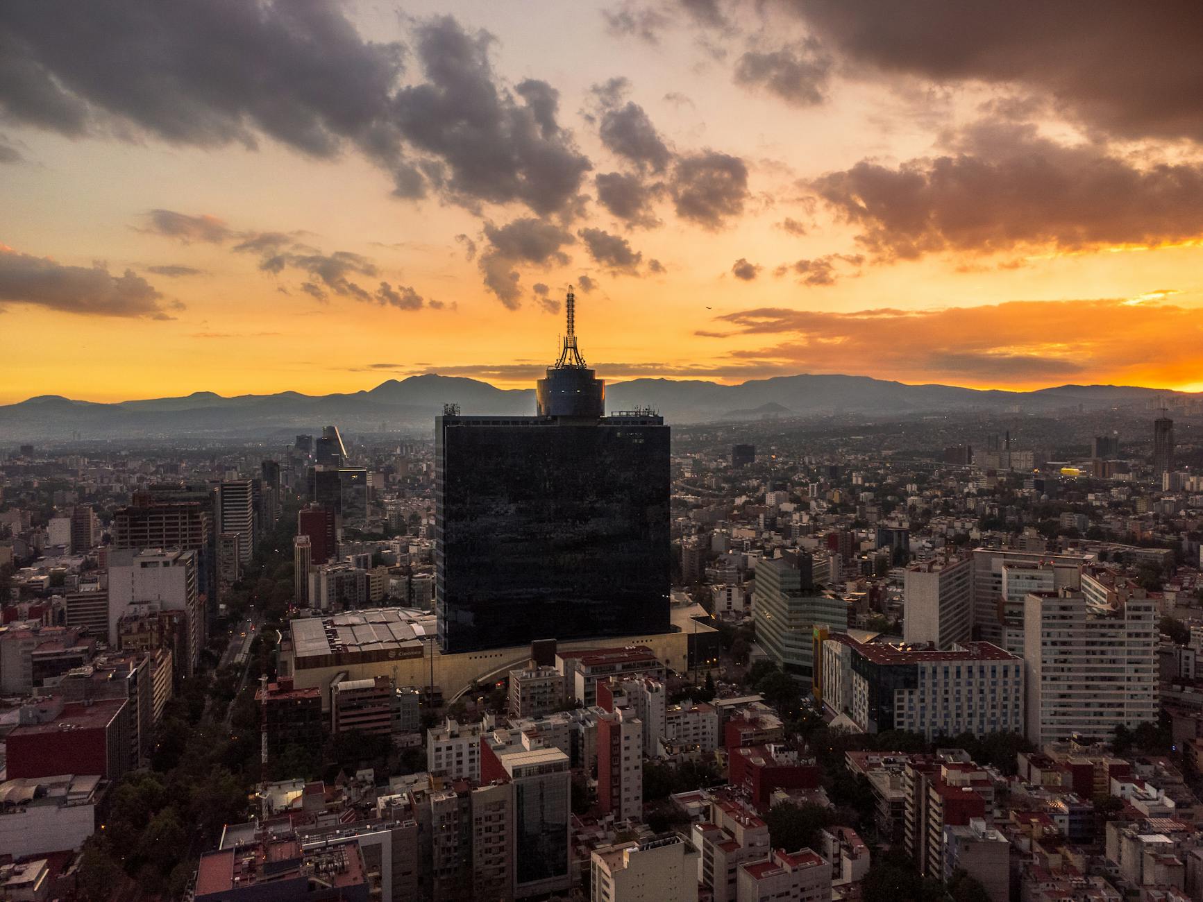 Mexico City skyline with the World Trade Center Mexico at sunset