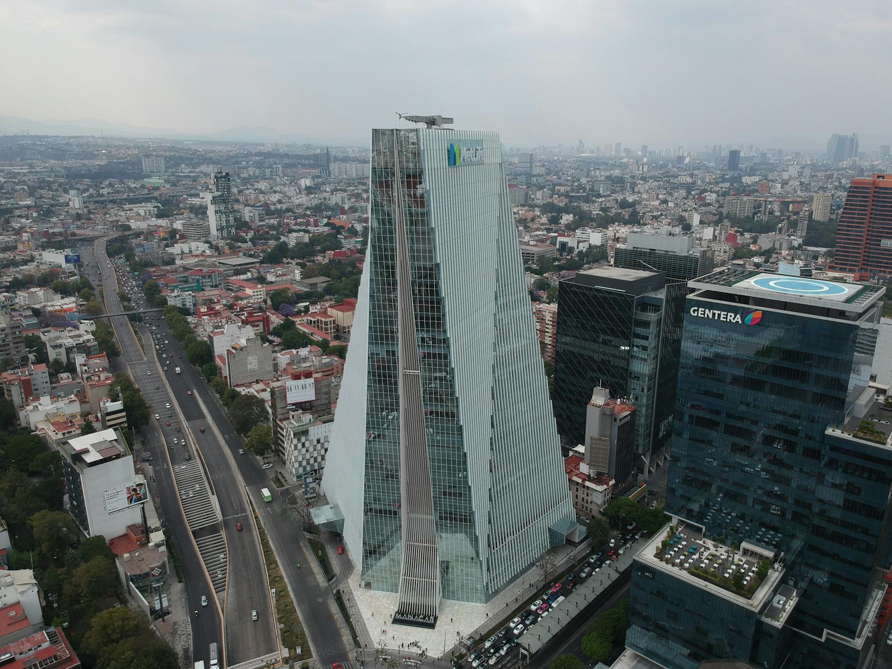 Aerial view of Reforma Tower and Mexico City skyline