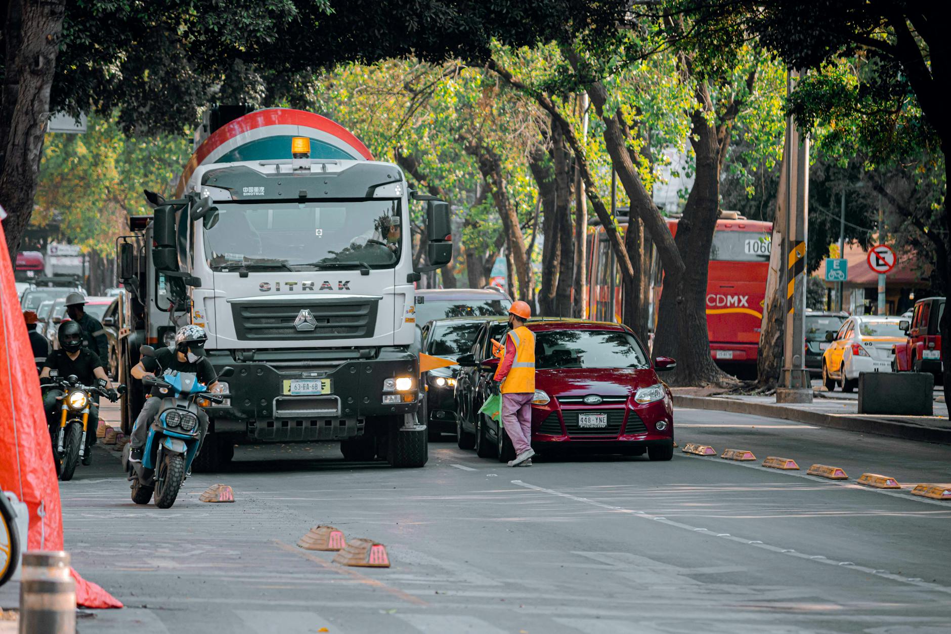 Mexico City traffic with vehicles and street activity