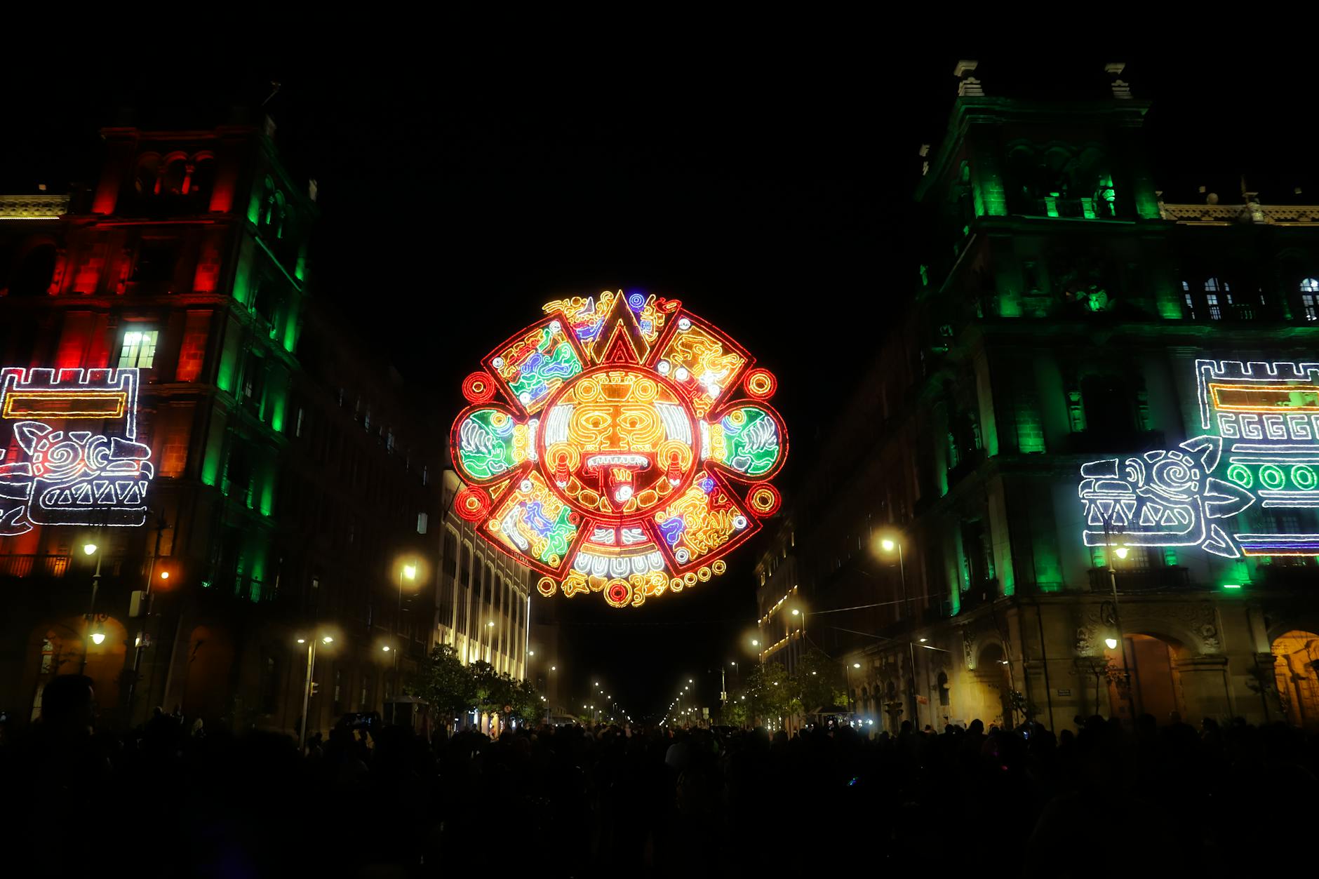Historic Zocalo square in Mexico City illuminated at night
