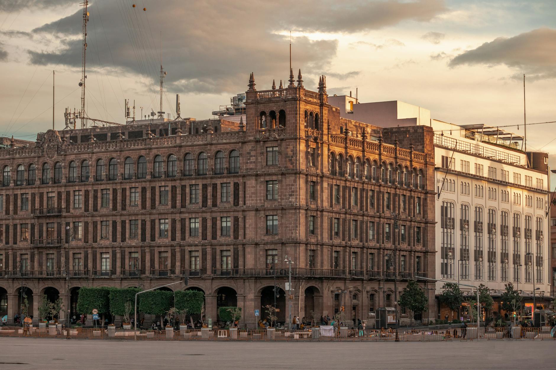 Historic building in Mexico City at sunset