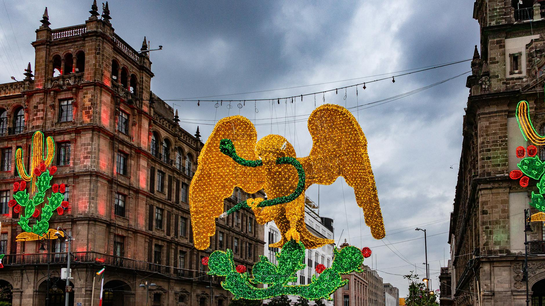 Golden eagle decoration in the historic center of Mexico City