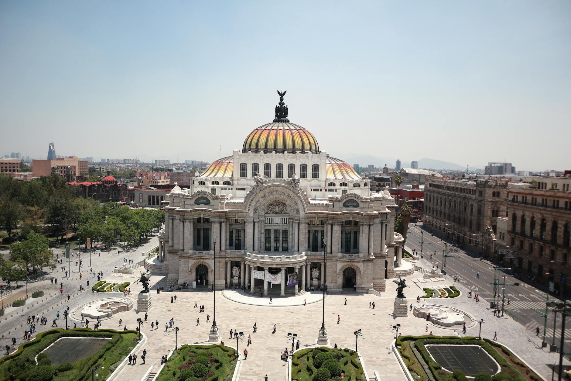 Aerial view of Palacio de Bellas Artes and surrounding streets in Mexico City