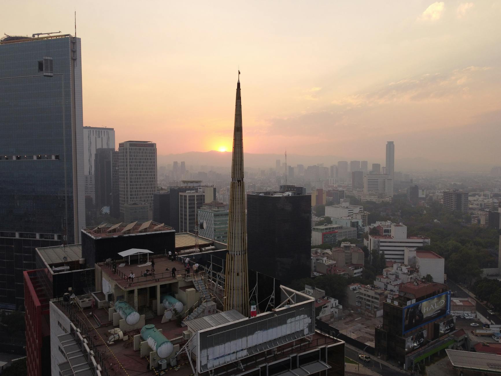 Mexico City skyline at sunset from above