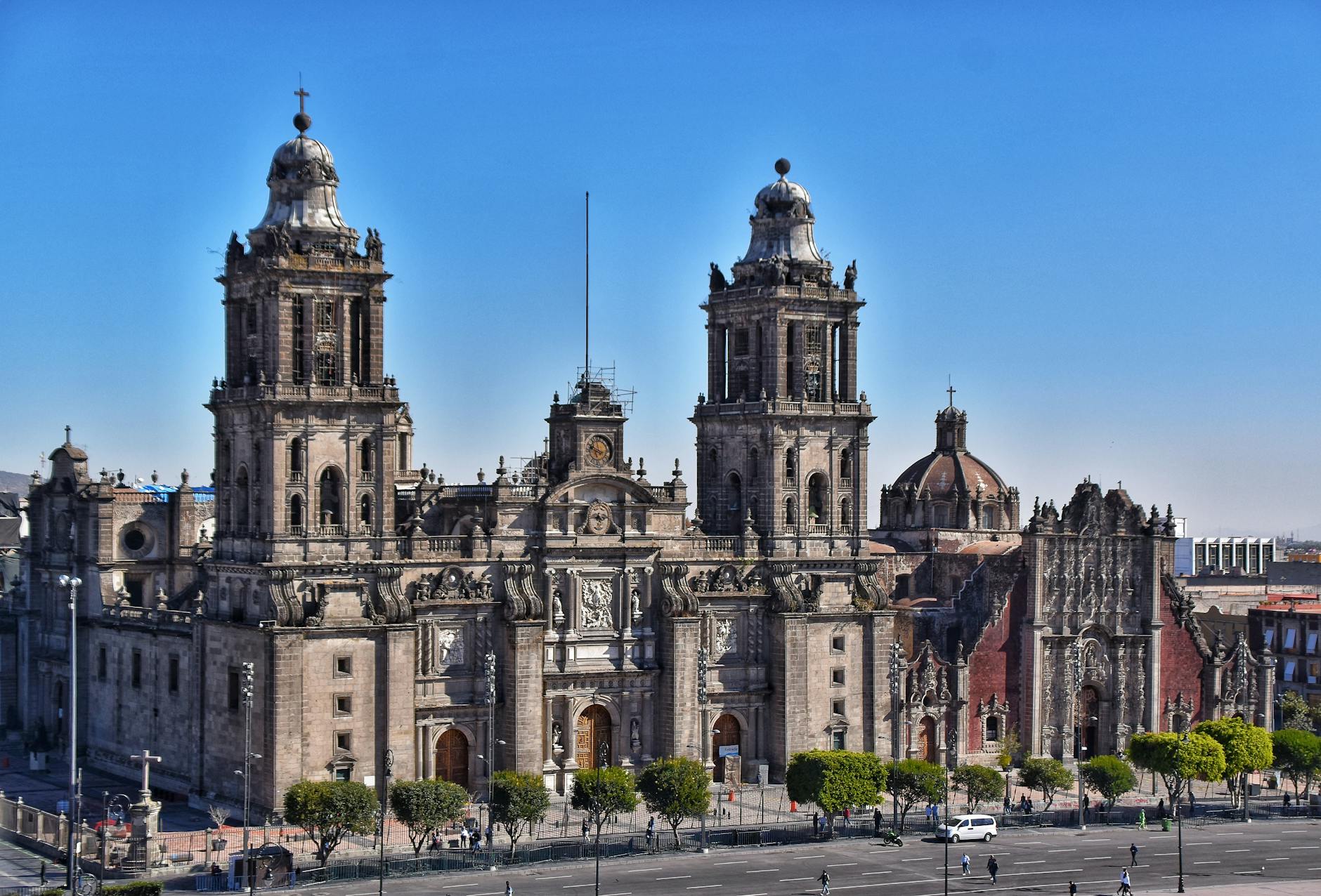 Metropolitan Cathedral in Mexico City under blue sky