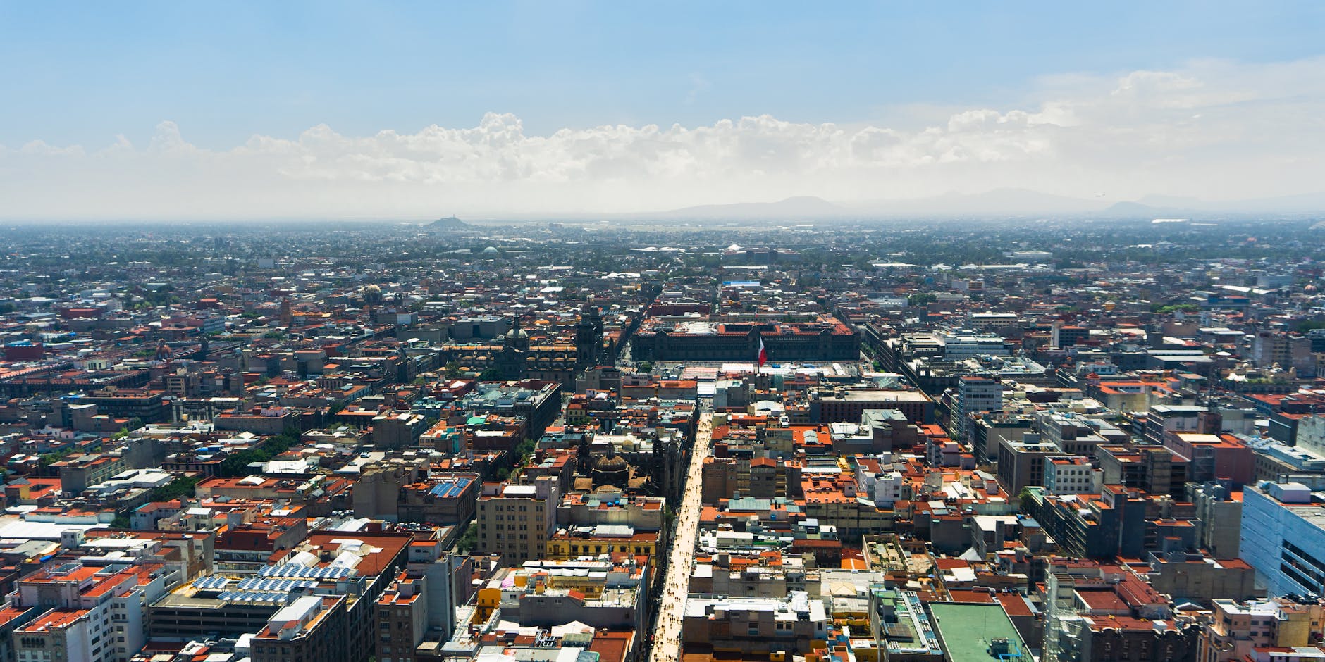 Aerial view of Mexico City under a clear sky