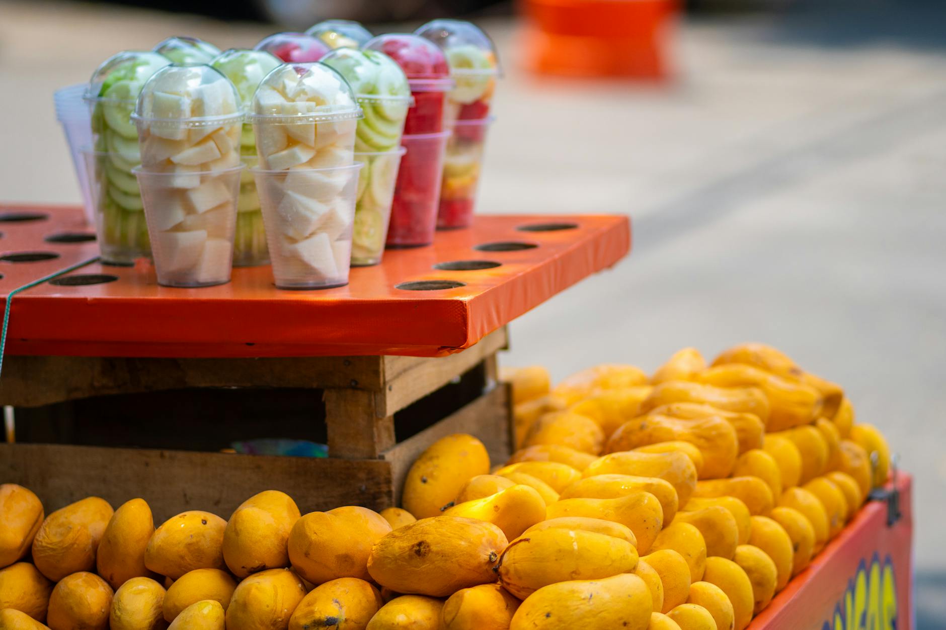 Fresh fruit cups at a Mexico City street stall