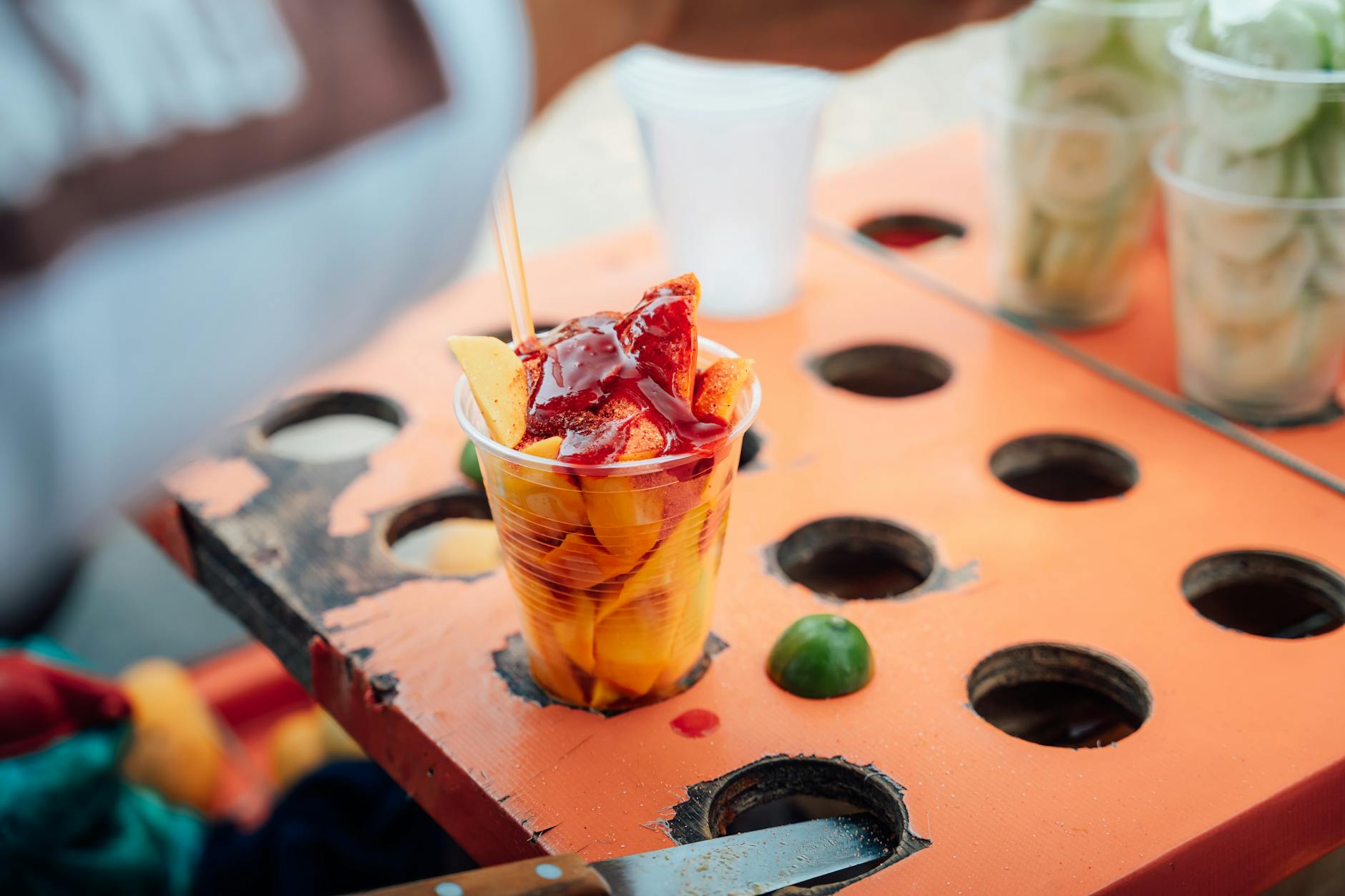 Sliced mango at a Mexico City street food stall