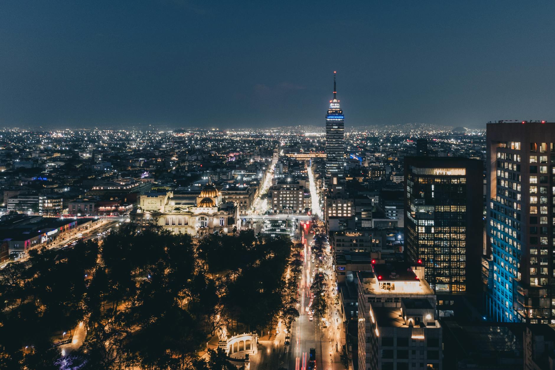 Mexico City at night with bright city lights