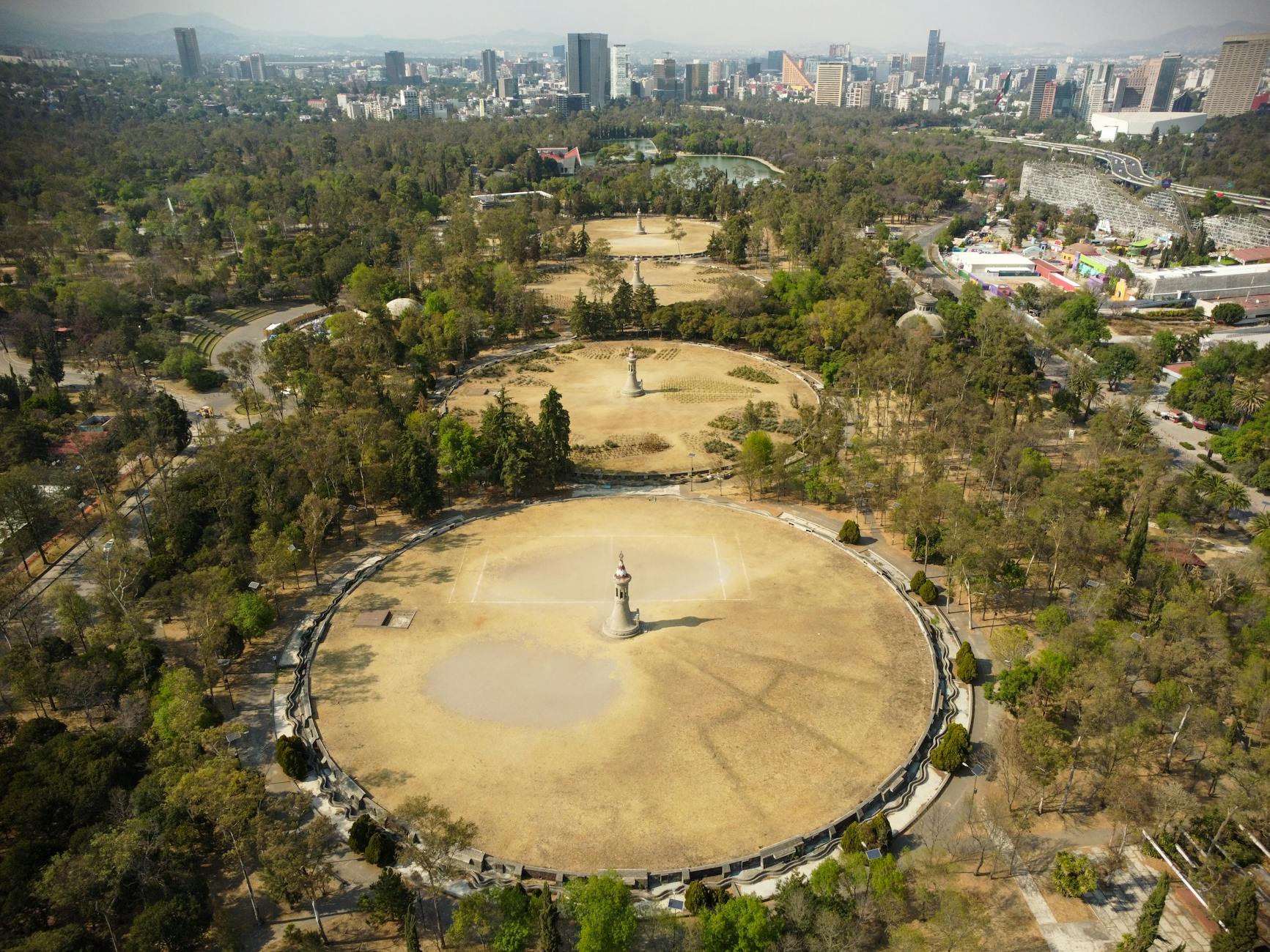 Aerial view of Chapultepec Park and Mexico City skyline