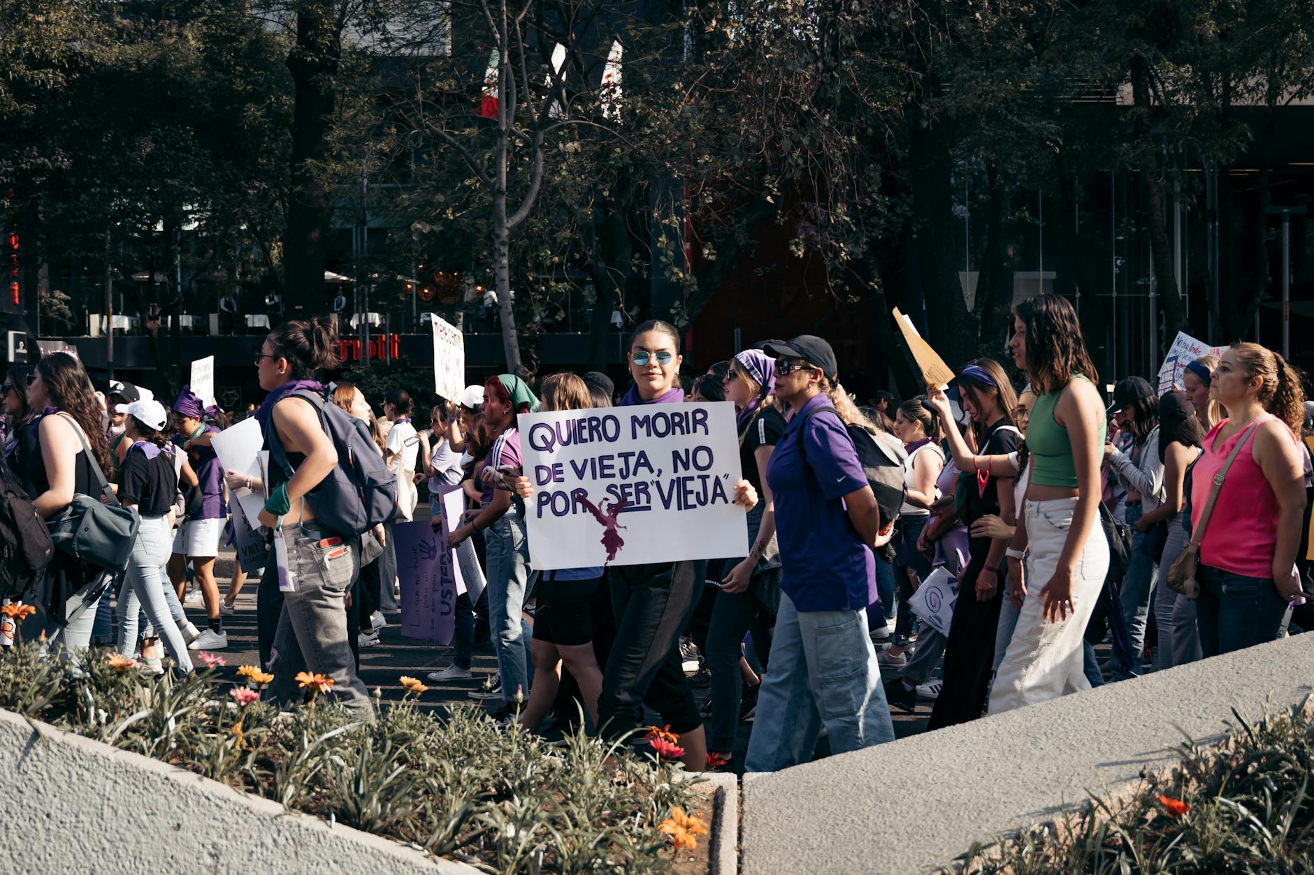 Women marching for rights in Mexico City
