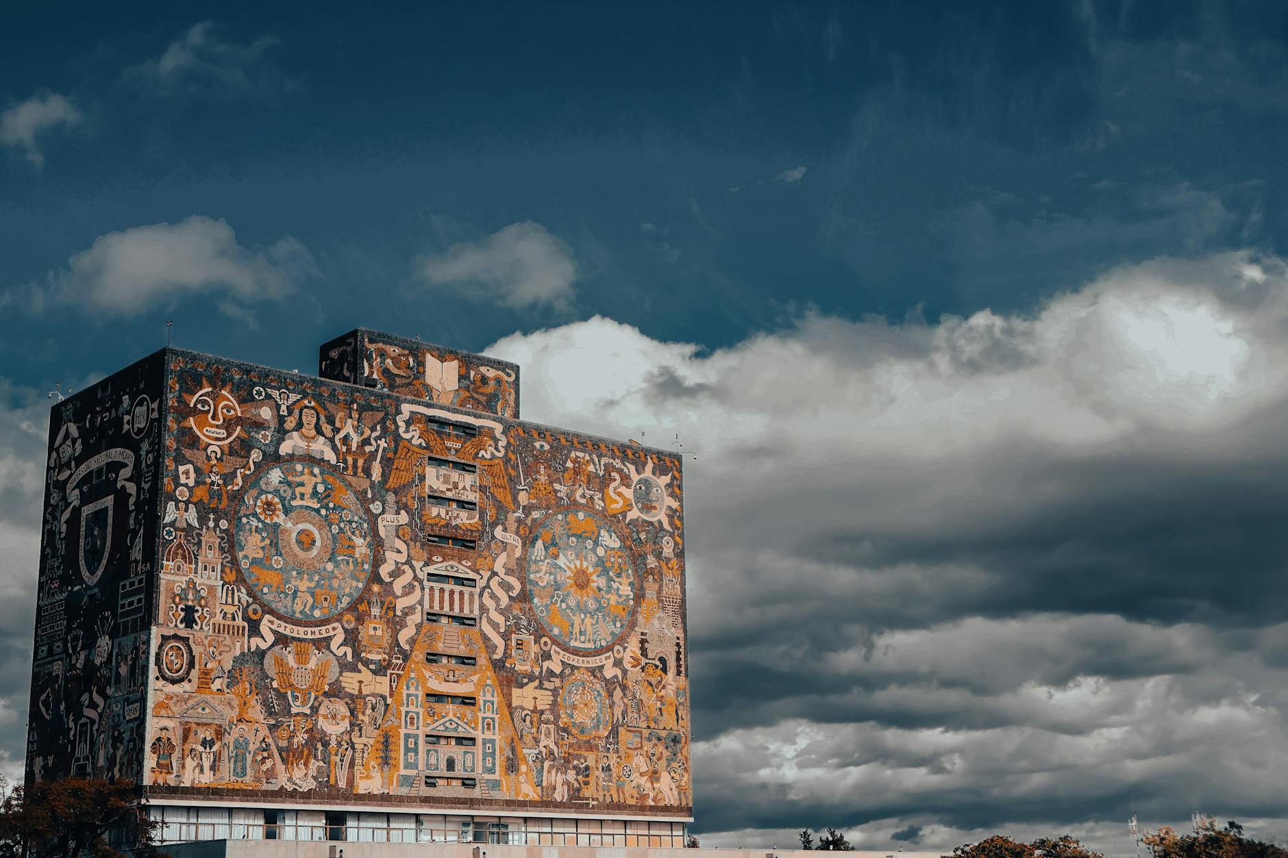 UNAM Central Library mural in Mexico City