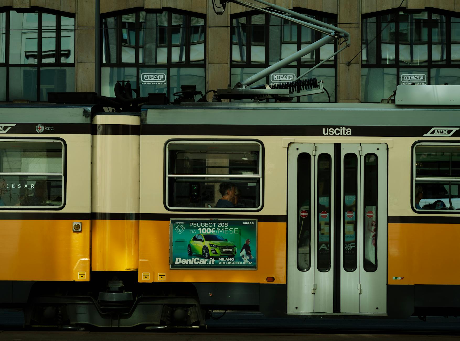 Vintage yellow tram in Milan