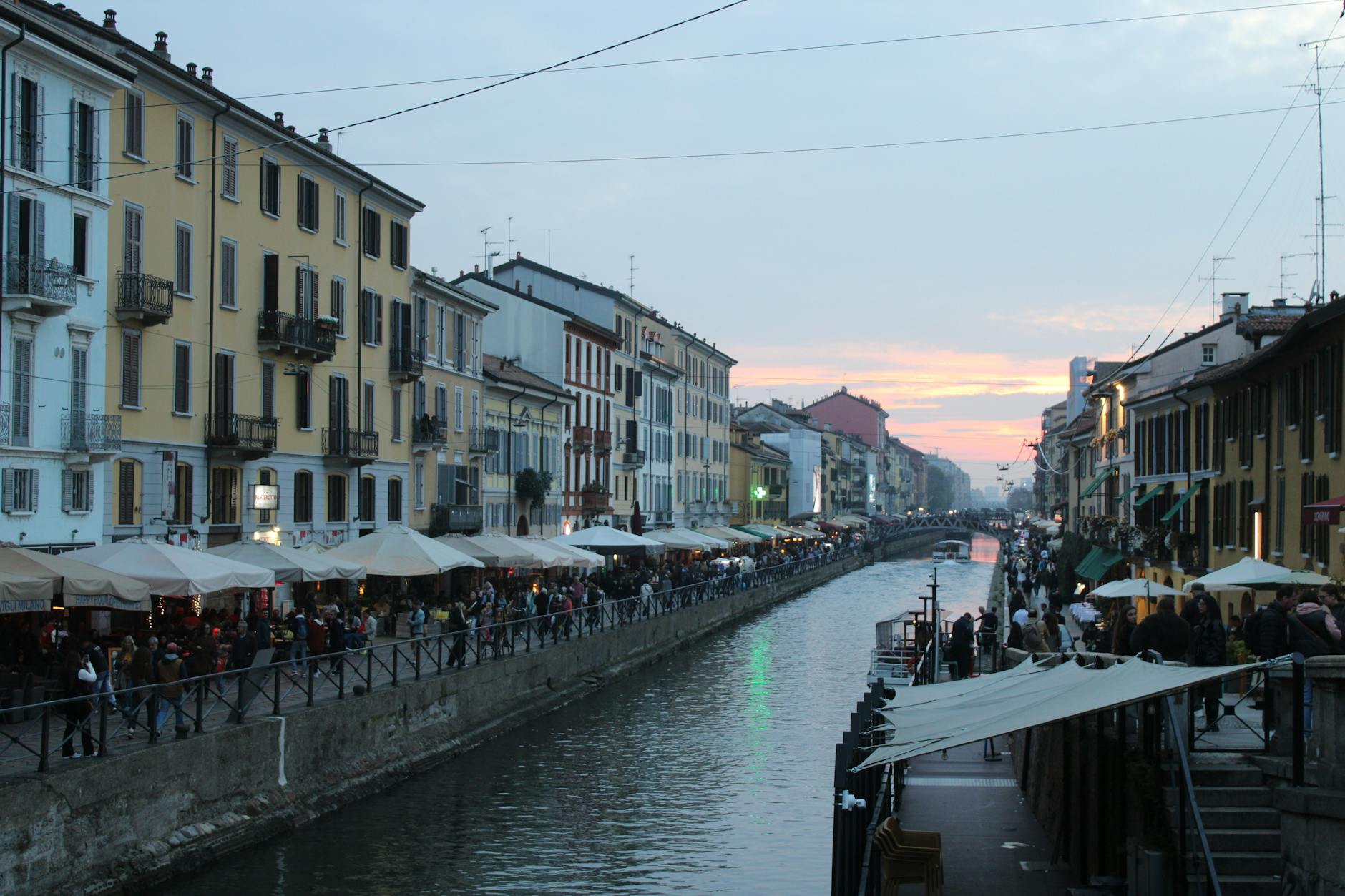 Naviglio Grande canal in Milan in the evening