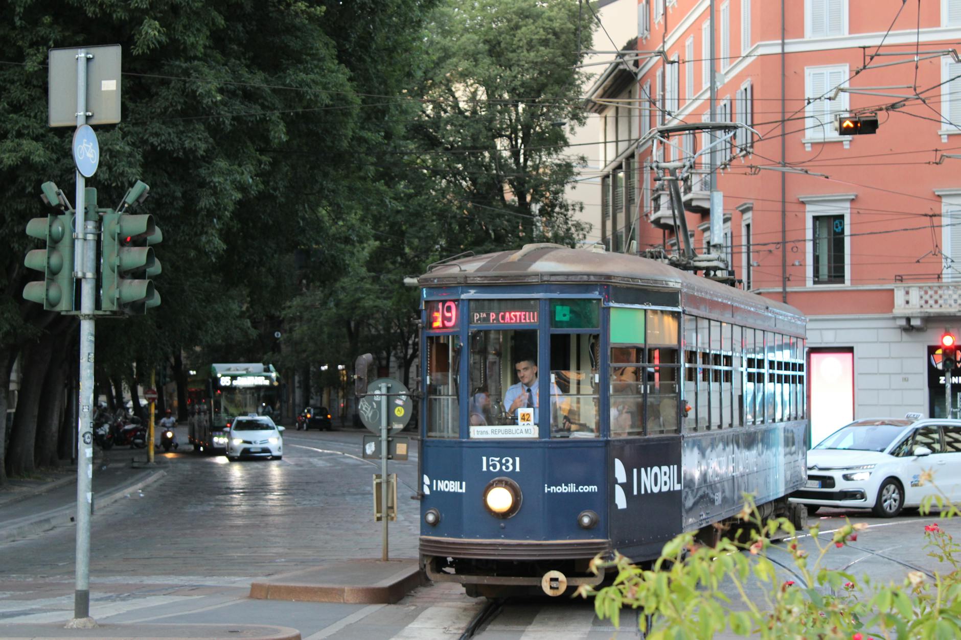 Milan tram passing through Piazza del Duomo