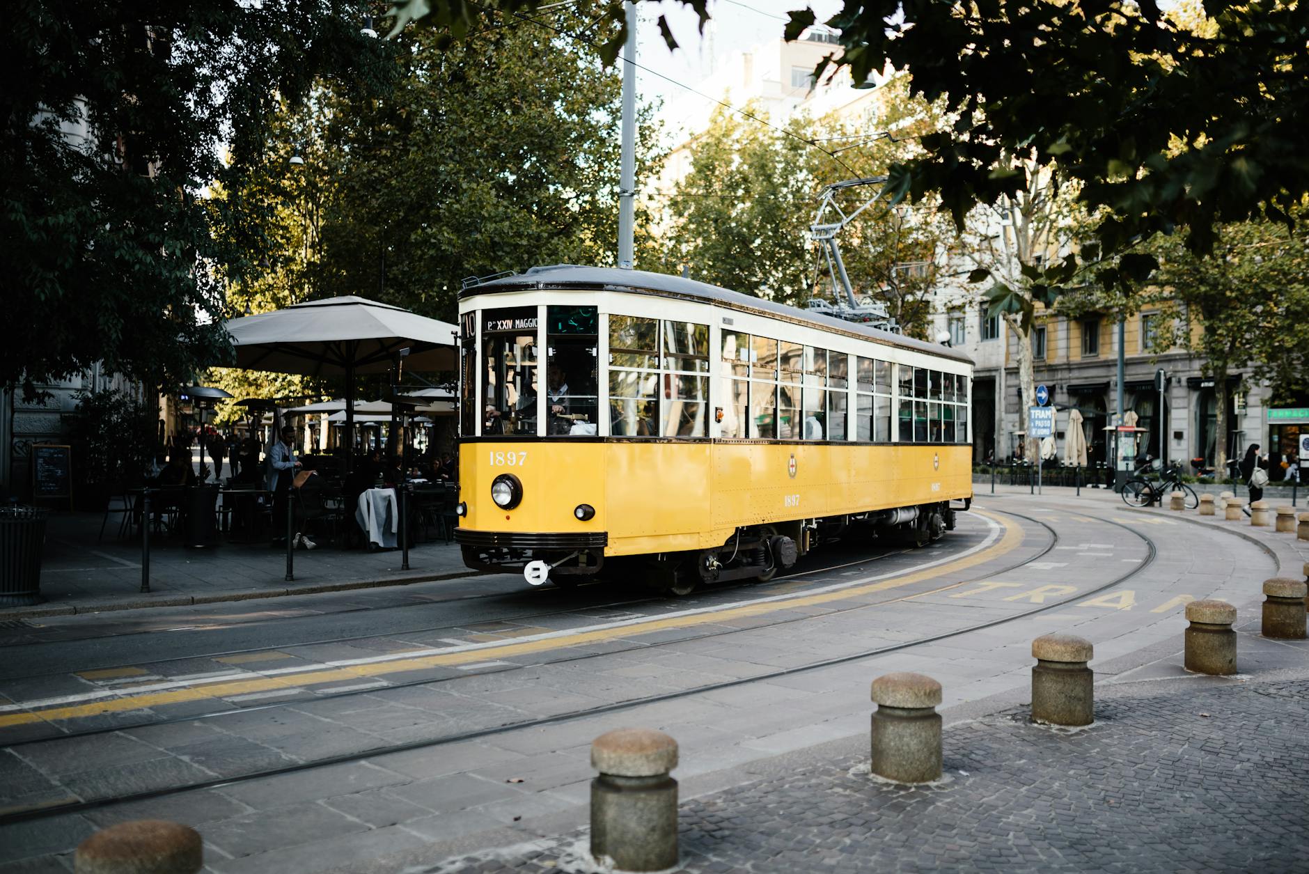 Yellow tram on a Milan street