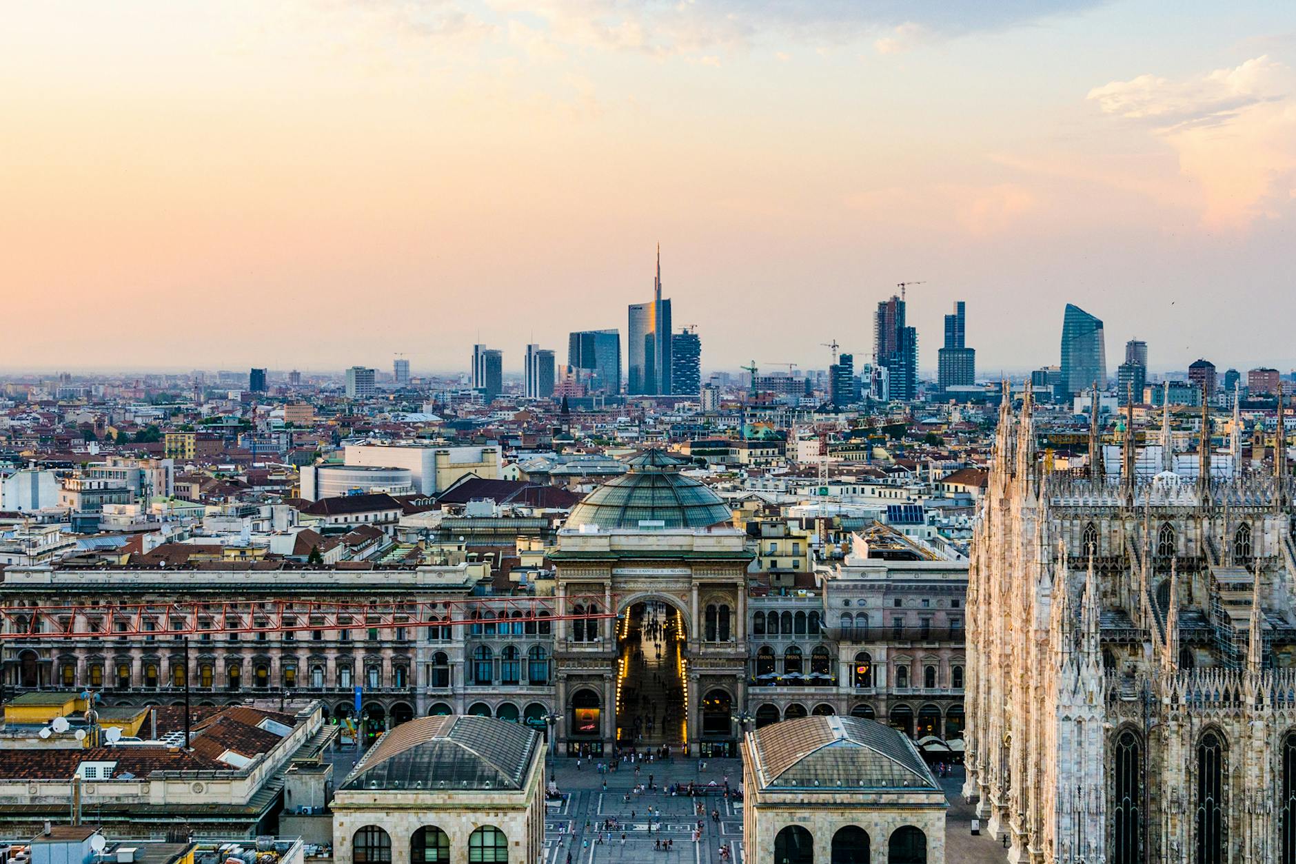 Aerial Milan cityscape near the Galleria