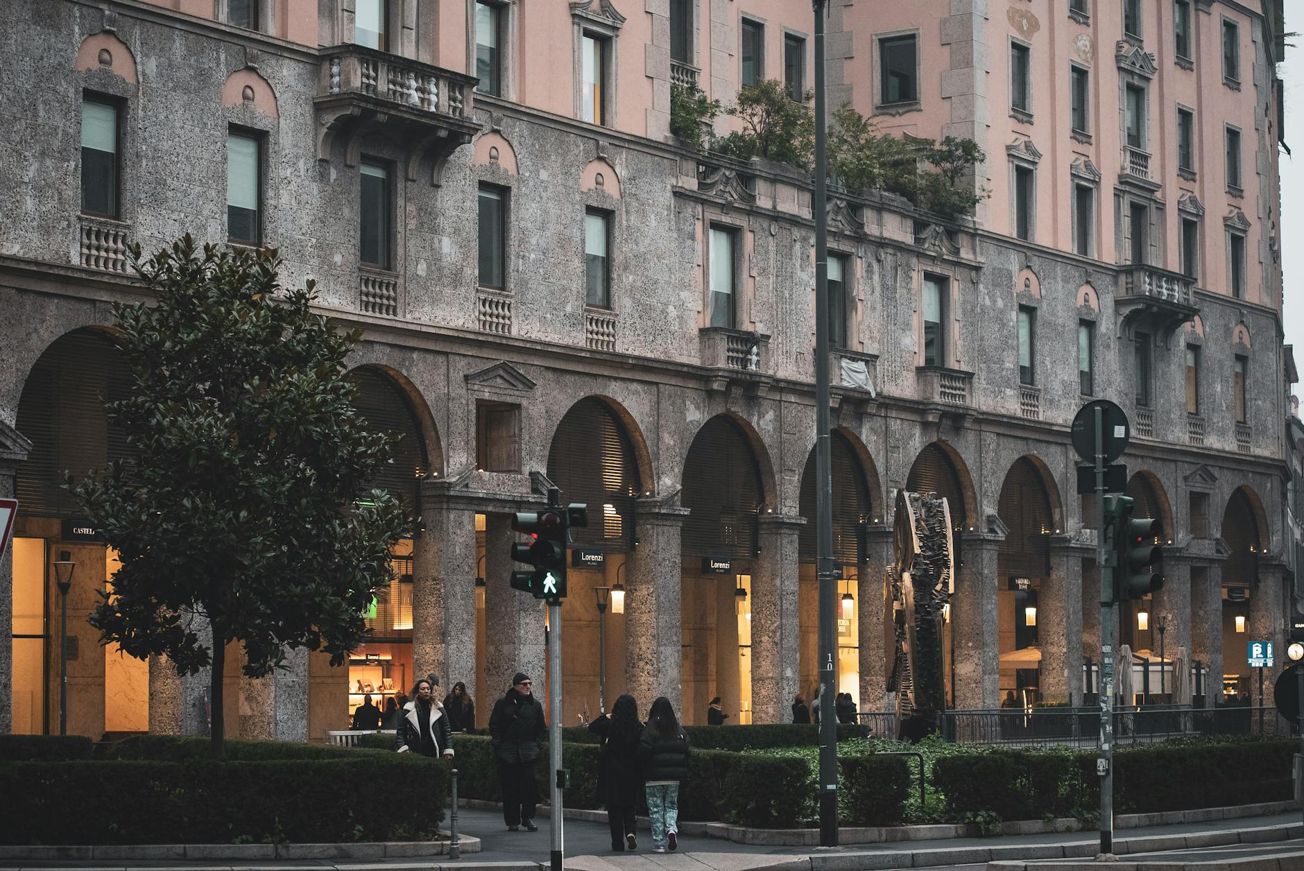 Elegant Milan street with historic architecture
