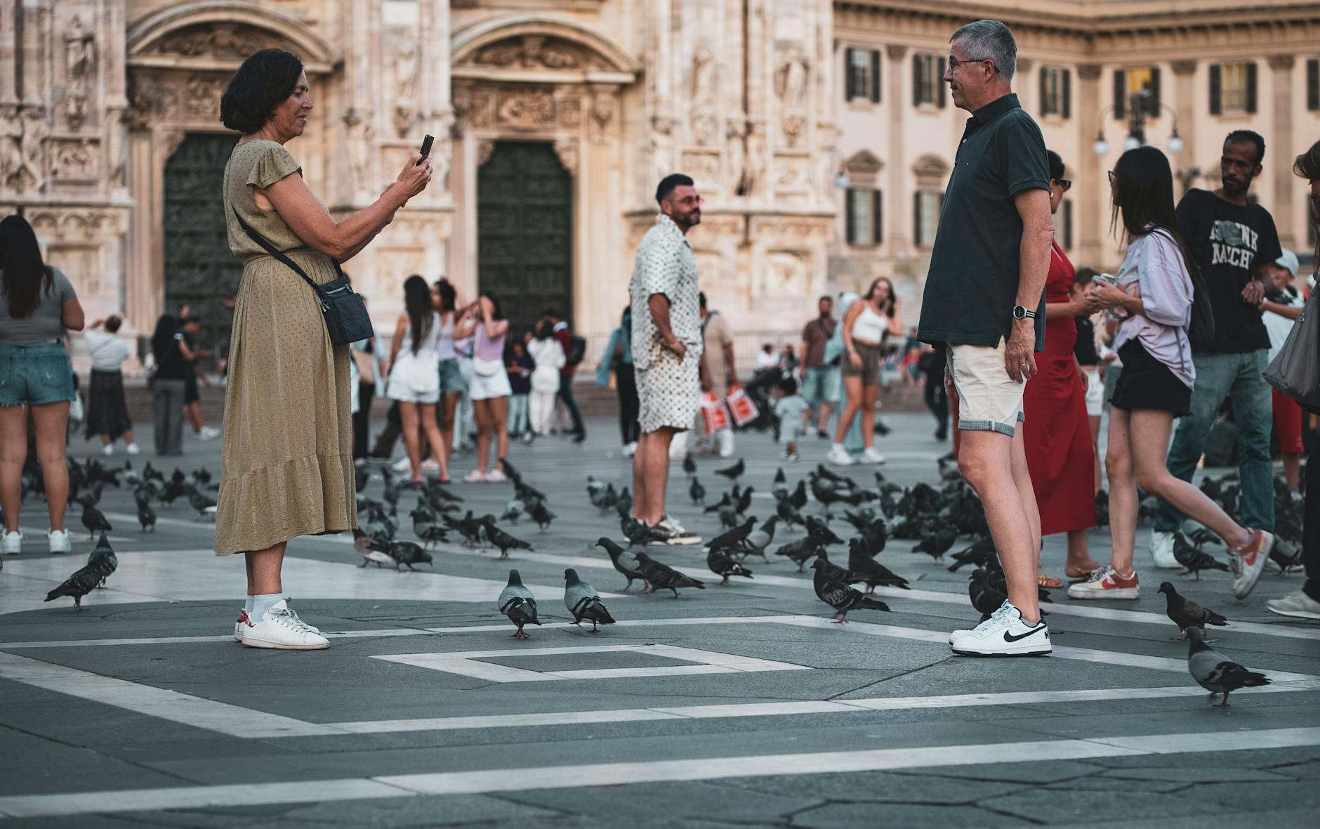 Busy Piazza del Duomo in Milan