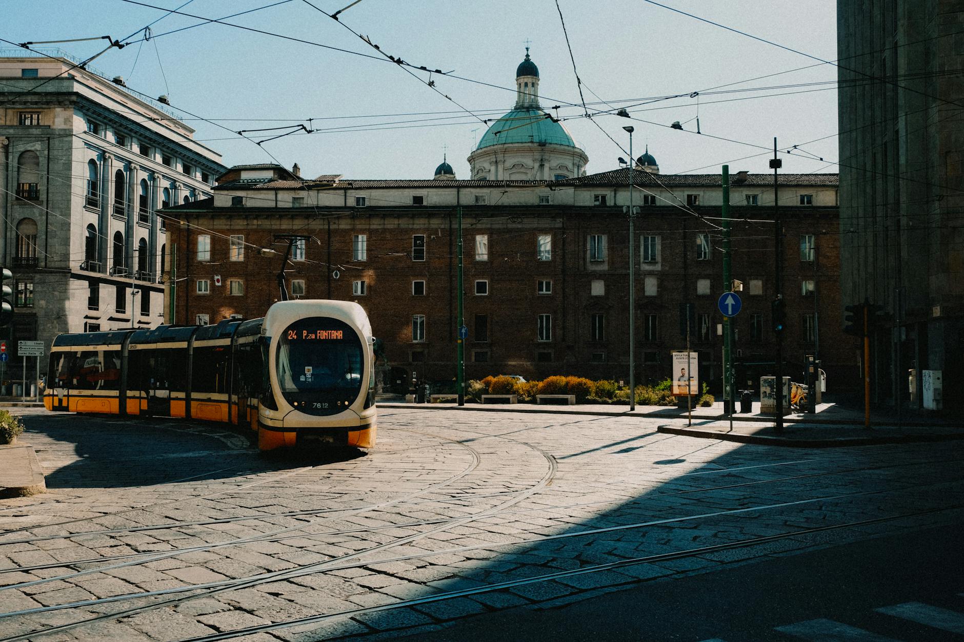 Historic tram in an Italian city street