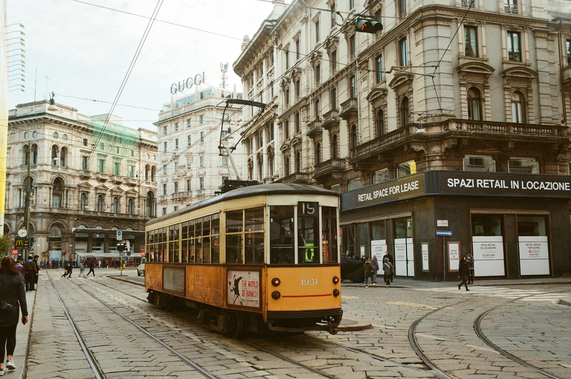 Vintage tram on a Milan street