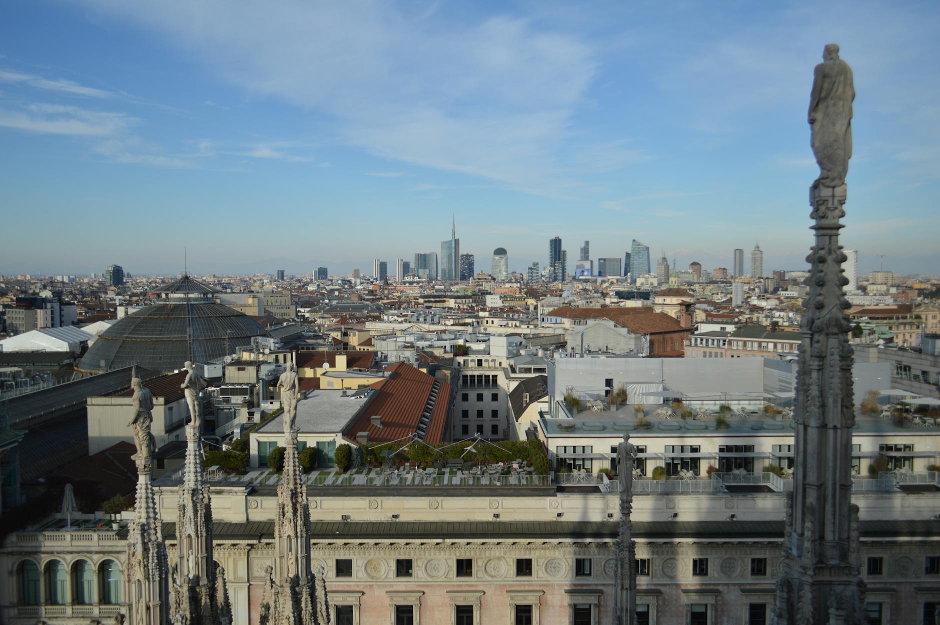 Aerial view of Milan skyline from the Duomo