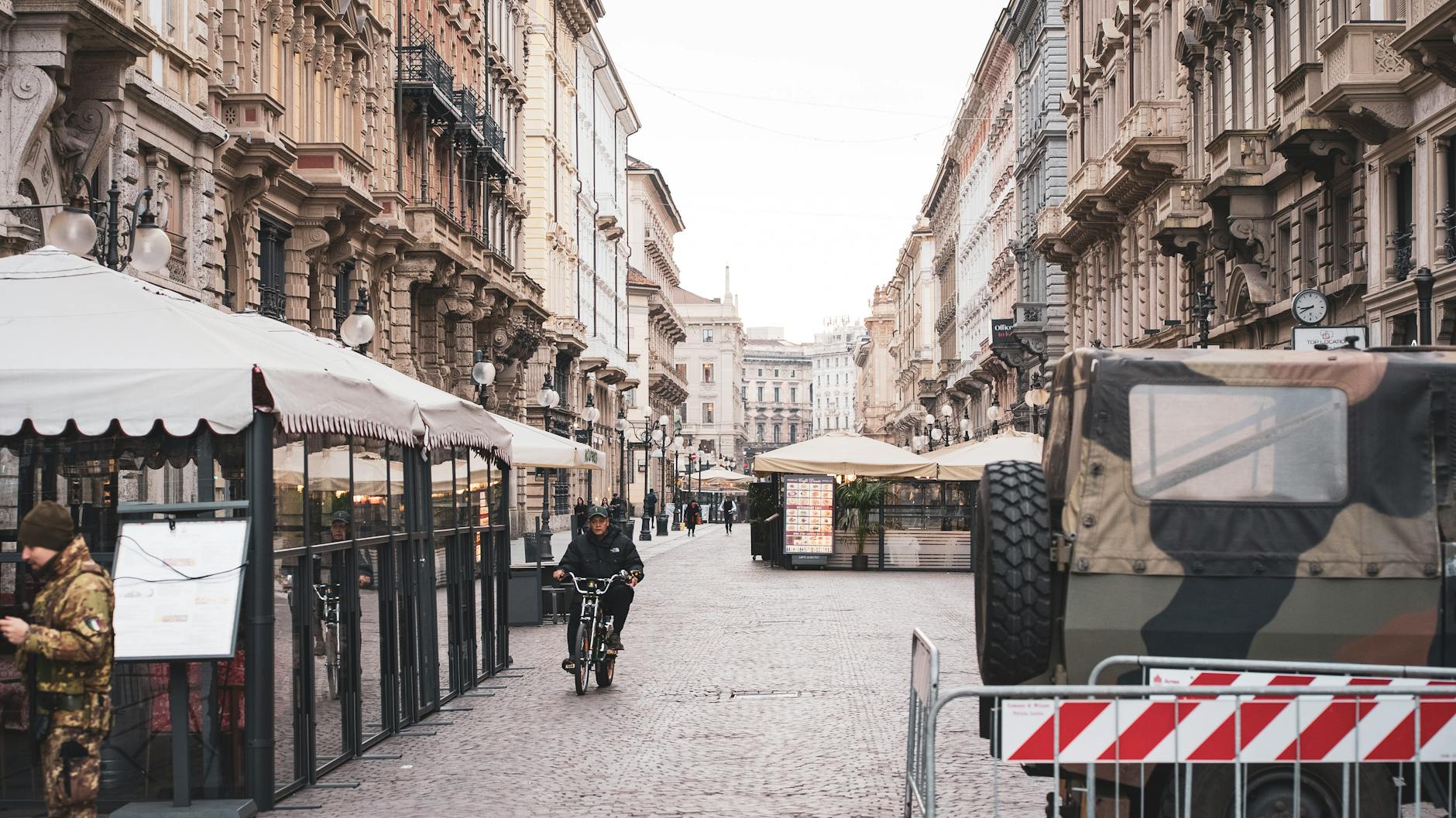 Busy street view in Milan city center