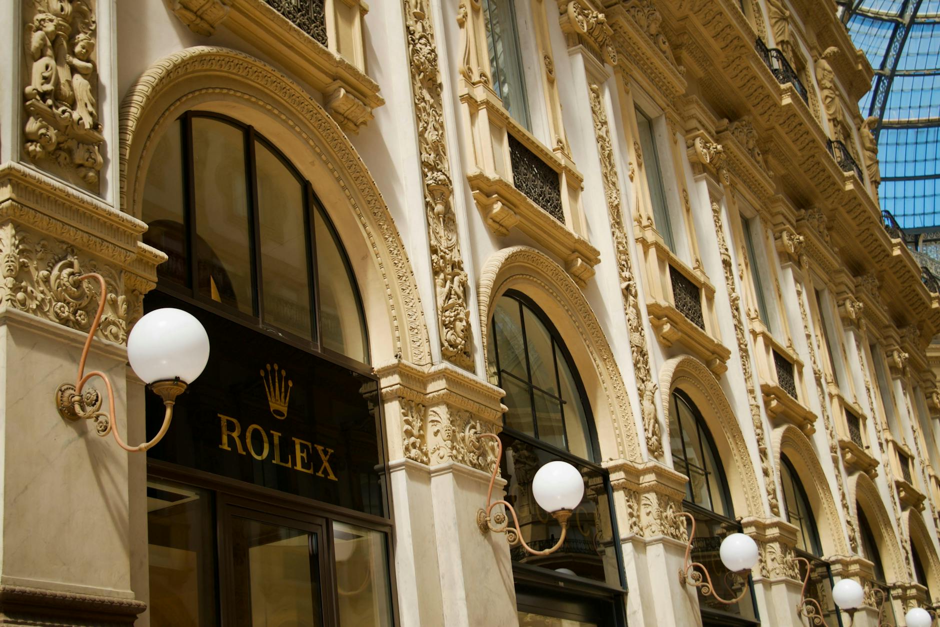 Ornate exterior of Galleria Vittorio Emanuele II in Milan