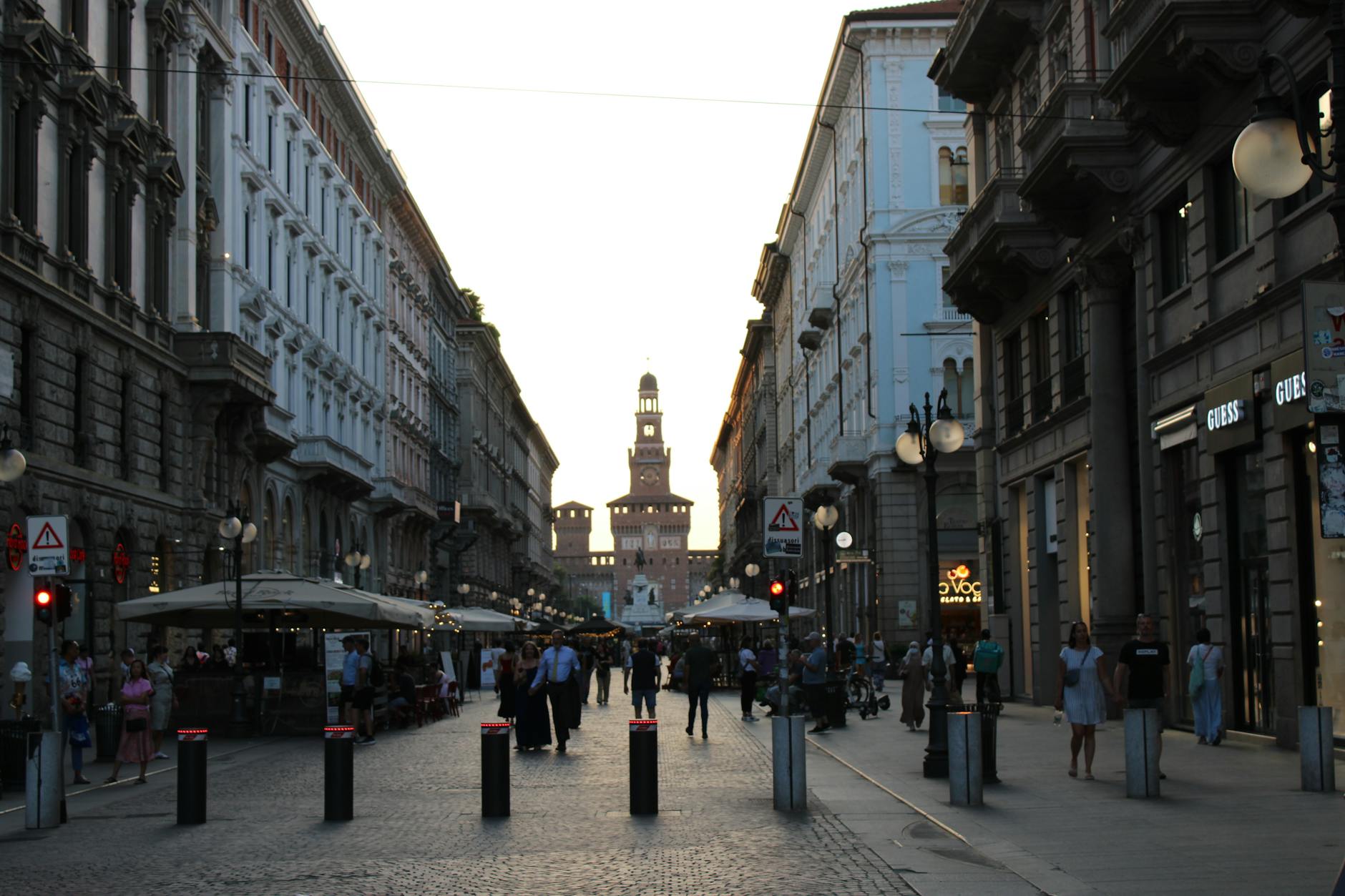 Evening scene at Piazza Castello in Milan