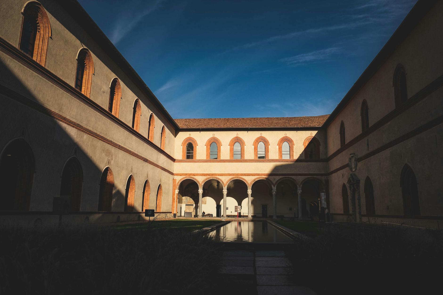 Garden courtyard at Castello Sforzesco in Milan