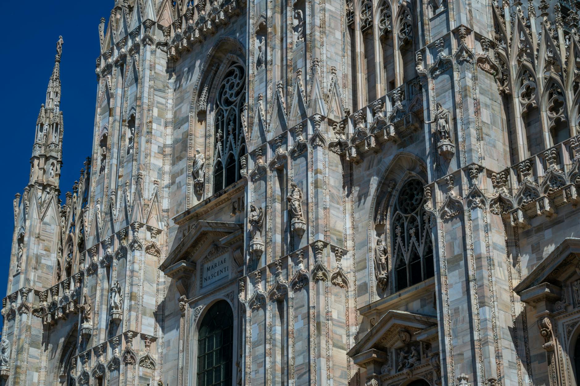 Detailed Gothic facade of Milan Cathedral
