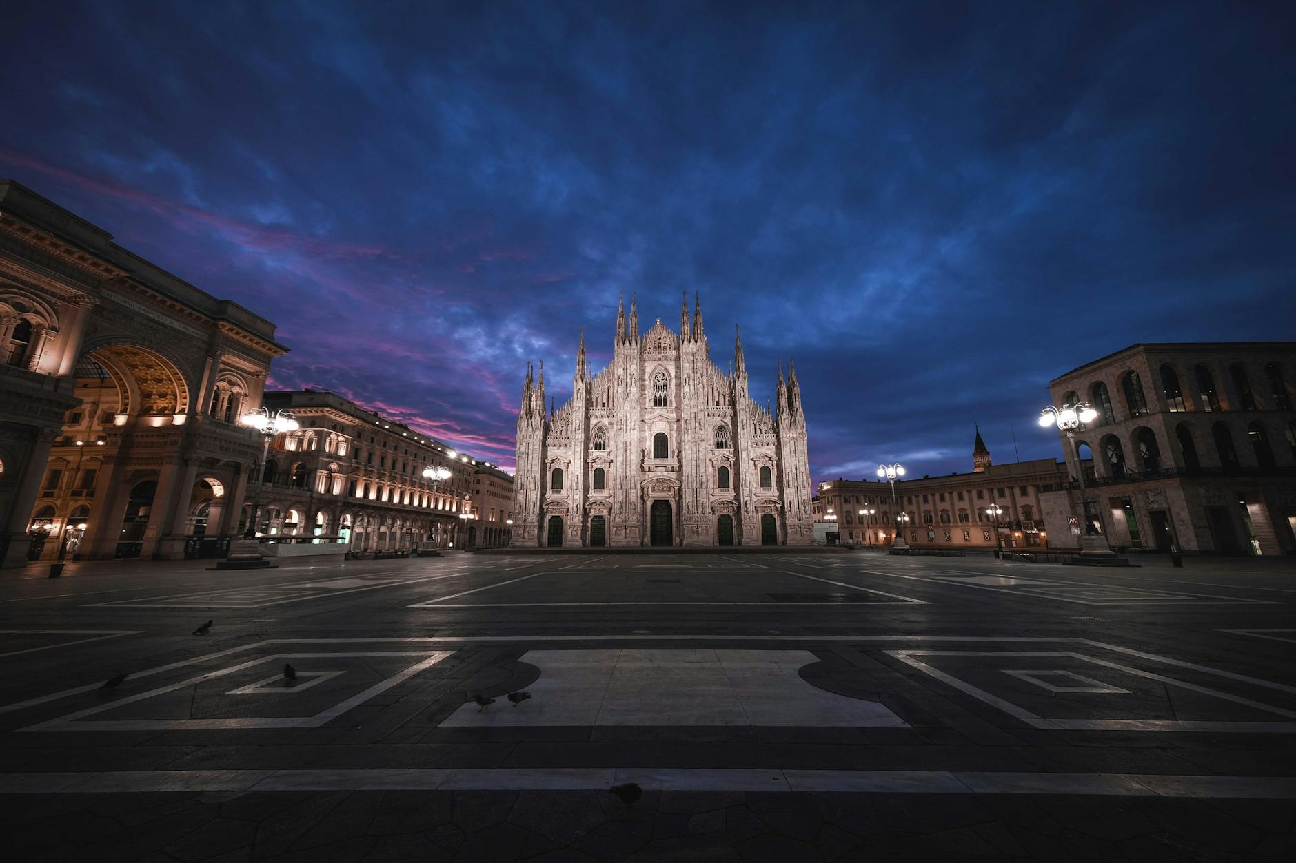 Milan Cathedral facade at night