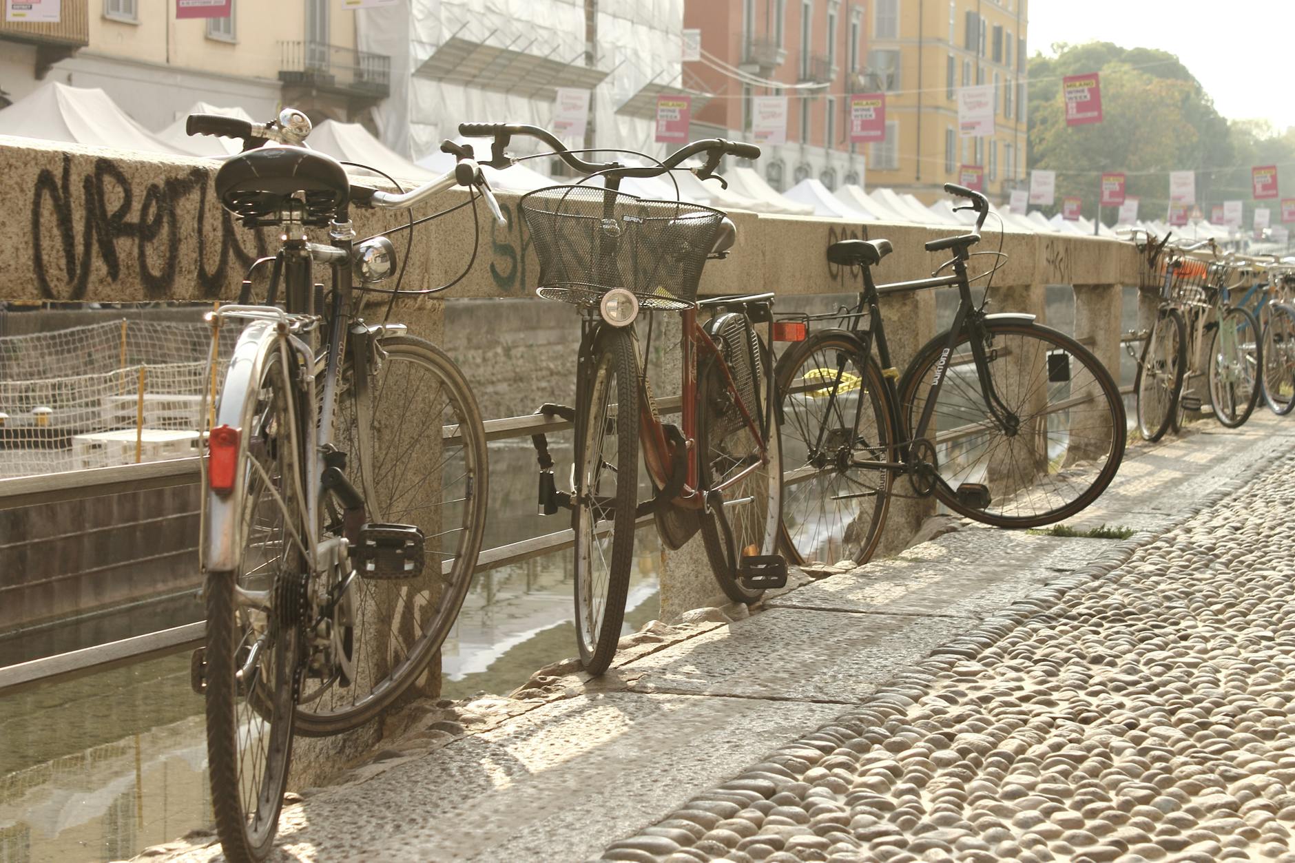 Bicycles along Naviglio Grande in Milan