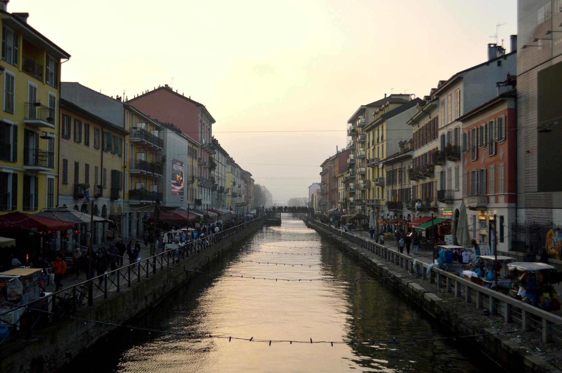 Naviglio Grande canal in Milan at sunset