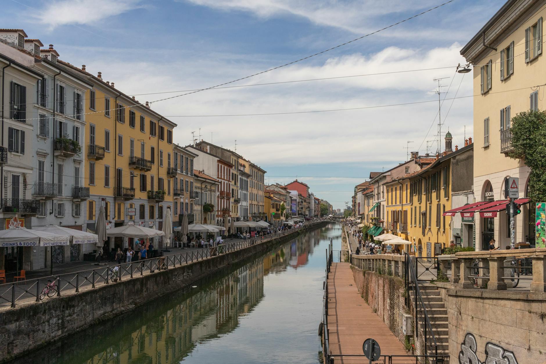 Navigli canal with outdoor cafes in Milan