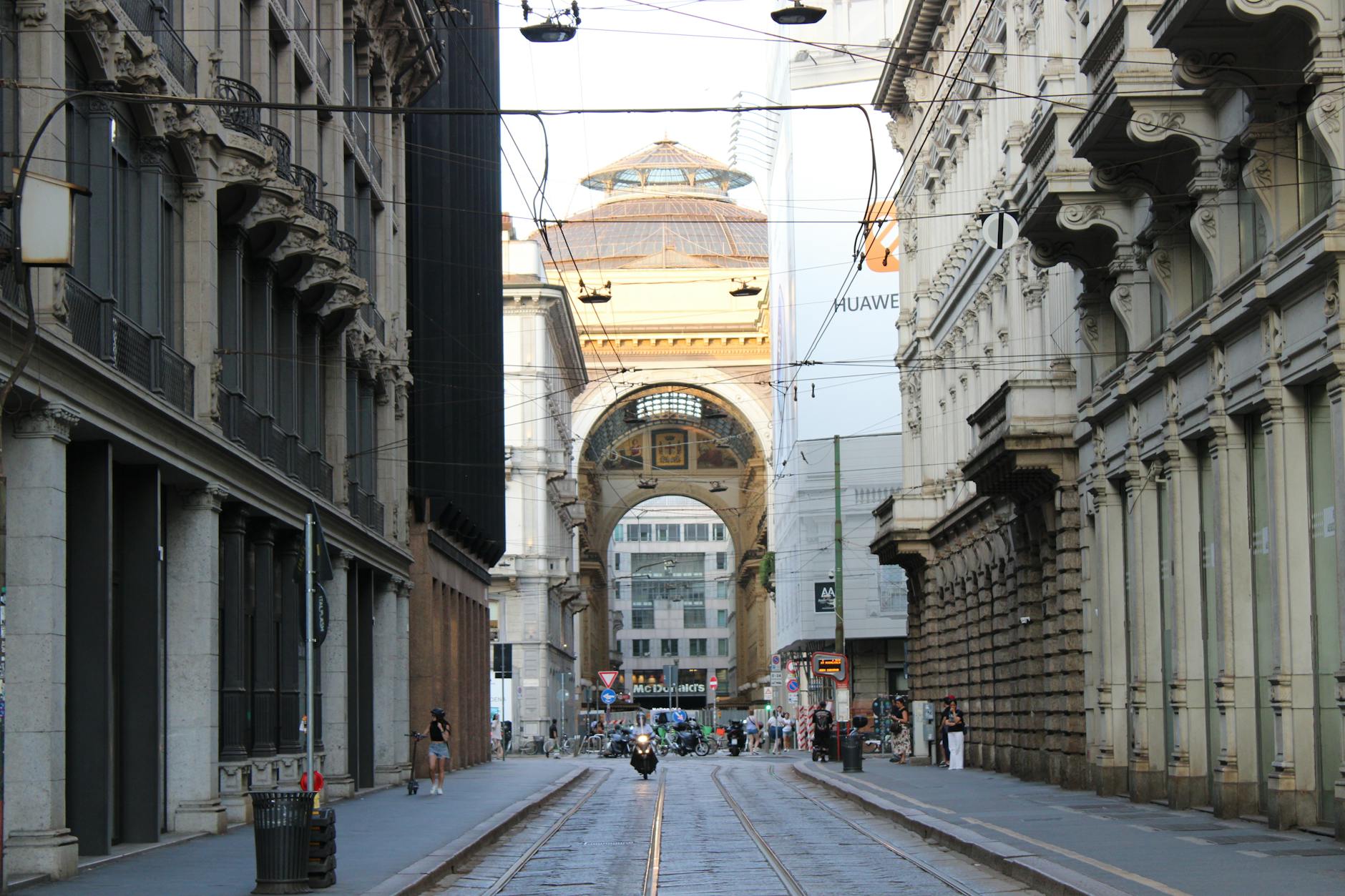 Milan street with historic architecture